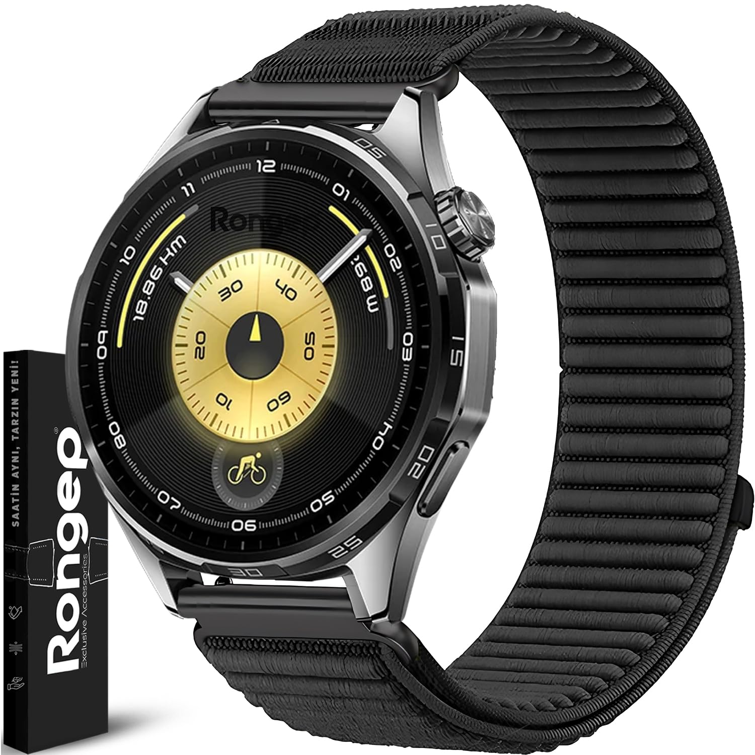 Rongep Huawei ile Uyumlu Mountain Loop 22mm Kordon GT6/GT6 Pro/GT5/GT5 Pro/GT4/GT3/GT3 Pro/GT2/GT2 Pro 46mm için Terleme Karşıtı GT6 Kordon Metalik Bağlantılı 1.Sınıf Dokuma Kumaş GT6 Kayış (Siyah)