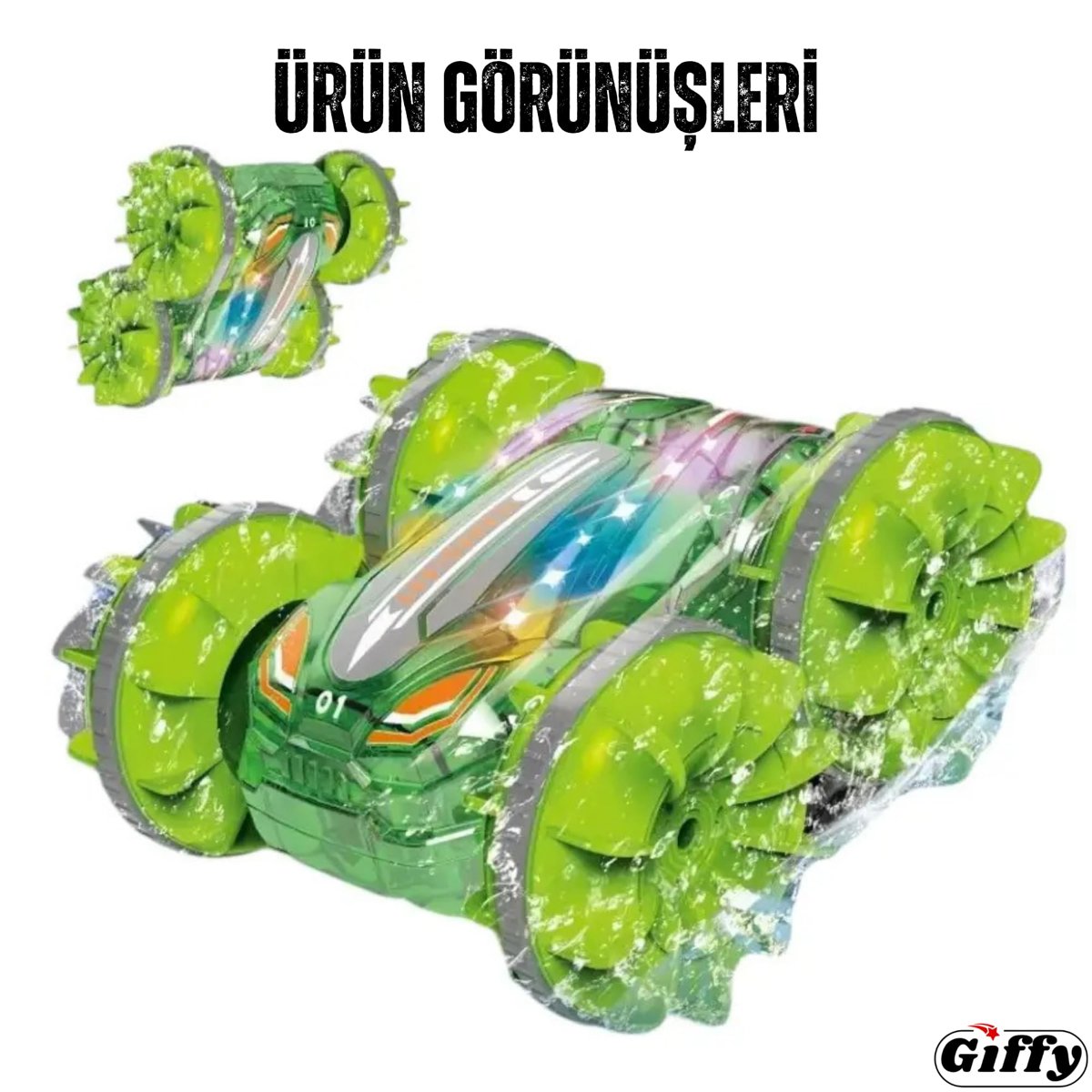 Oyuncak Suda ve Karada Giden Uzaktan Kumandalı Araba 360° Hareket Edebilen Şarjlı Işıklı 4X4 Araç