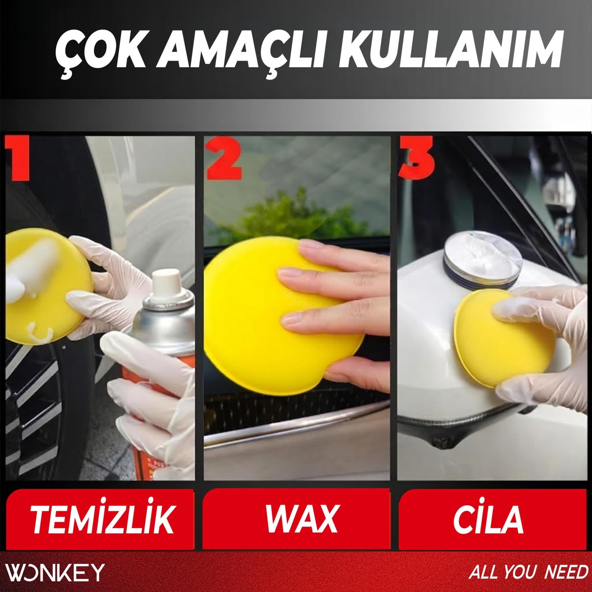 WONKEY - Oto Pasta Cila Wax Pedi Süngeri, Araba ve Torpido Parlatma ve Temizleme Aplikatörü, Polisaj Süngeri, Deri Koltuk Parlatma, Araç Boya Parlatma ve Wax Uygulama Pedi (4 Adet)