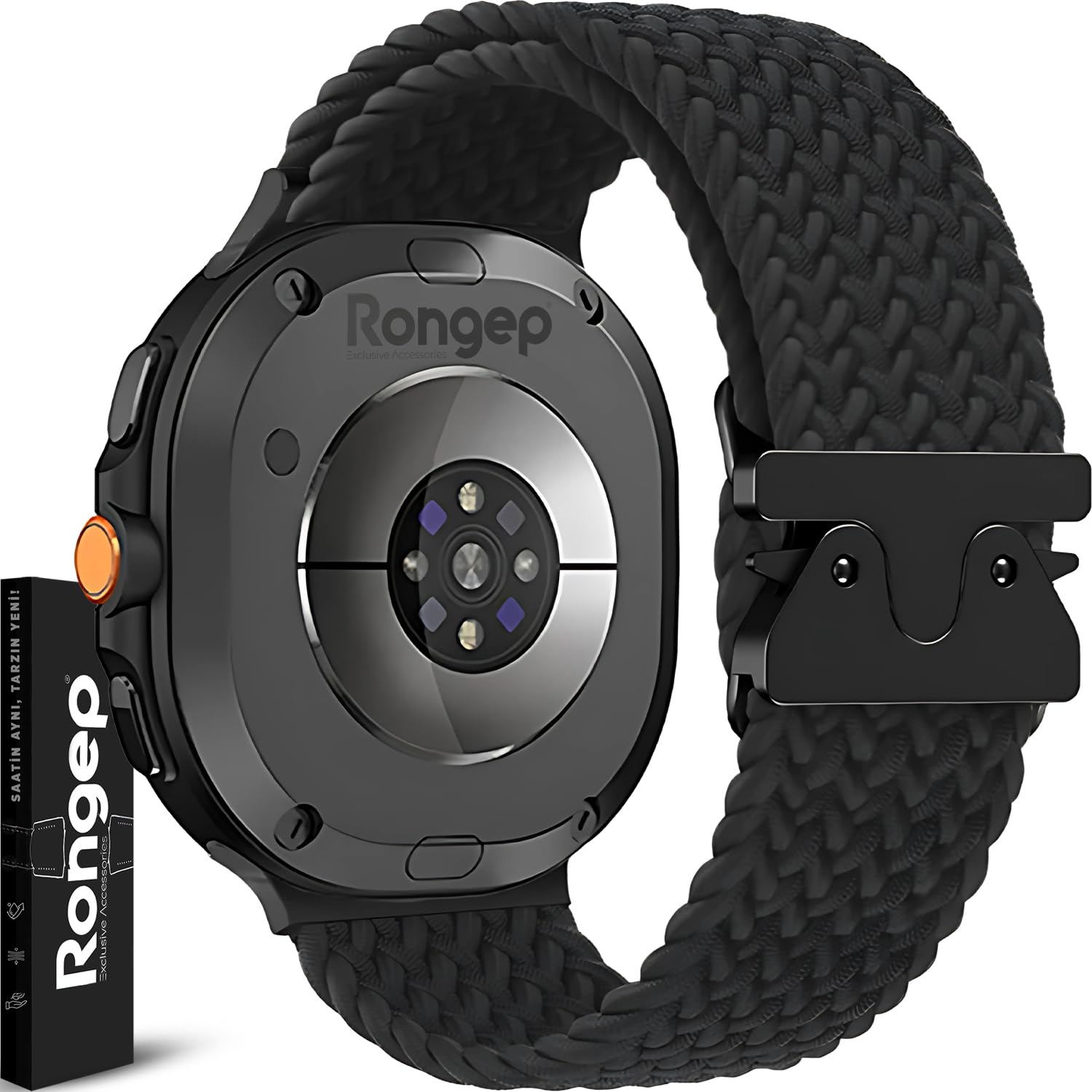 Rongep Samsung ile Uyumlu Örgü Loop Kordon Galaxy Watch 8 44mm/40mm/Classic 46mm [2025] için Yumuşak ve Konforlu Galaxy Watch 8 Kordon Terletmeyen Elastik Kumaş Kayış (Parachute-Black)