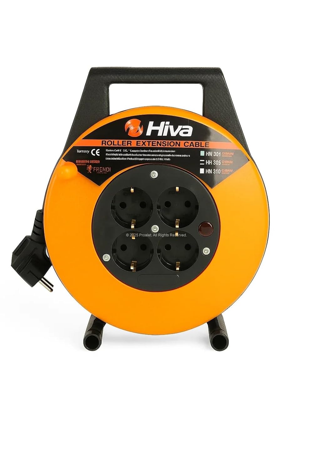 Proalet Makaralı Seyyar Kablo, 3x1,5 mm², Dayanıklı Uzatma Kablosu, Dörtlü Prizli, İç Mekan, Dış Mekan Kullanımına Uygun, Endüstriyel Tip, Taşınabilir Enerji Dağıtım Tamburu (5 m)