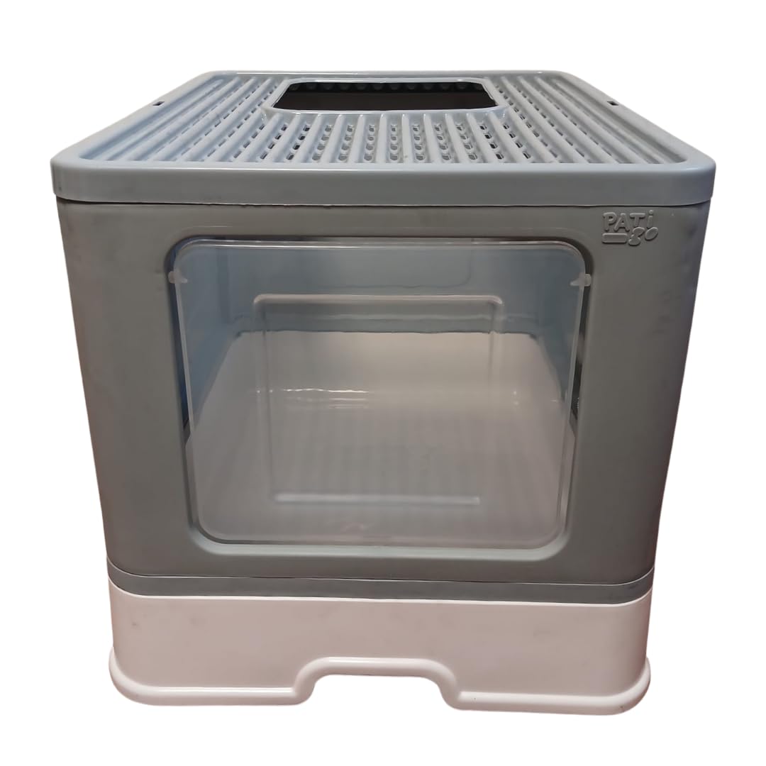 Büyük Boy Kırılmaz Kapalı Çekmeceli Kedi Tuvaleti Kedi Kumu Küreği Hediyeli Pet Bakım 38x38x49 (Mavi)