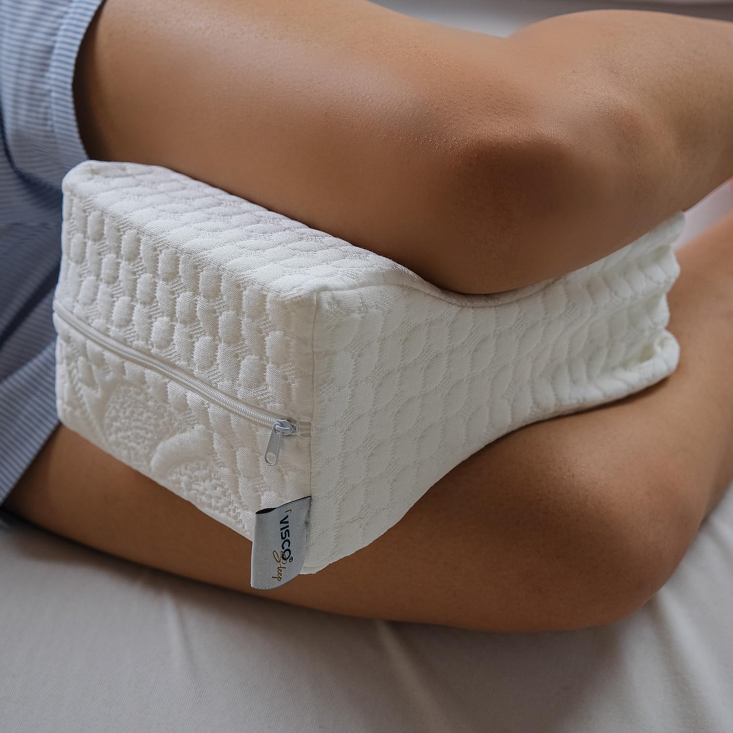 Ortopedik Bacak Arası Visco Yastık Küp Şeklinde Bacak Arası Yastık Doğal Viskon Kılıflı 25x19x13 cm