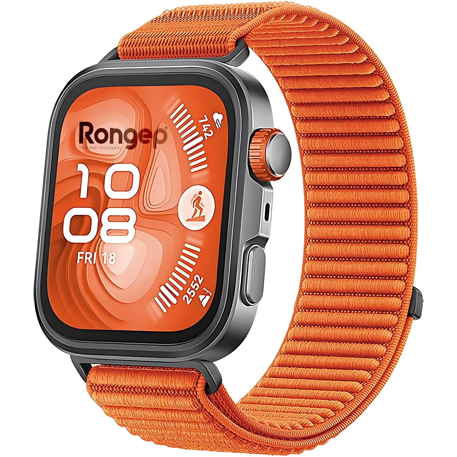 Rongep Huawei Watch Fit 4/4 Pro/Fit 3 ile Uyumlu Mountain Loop Kordon 1. Sınıf Dokuma Kumaş Metalik Bağlantılı Fıt 4 Kayış Premium Yumuşaklıkta Terletmeyen Yedek Fit 4 Pro Kordon (Turuncu)
