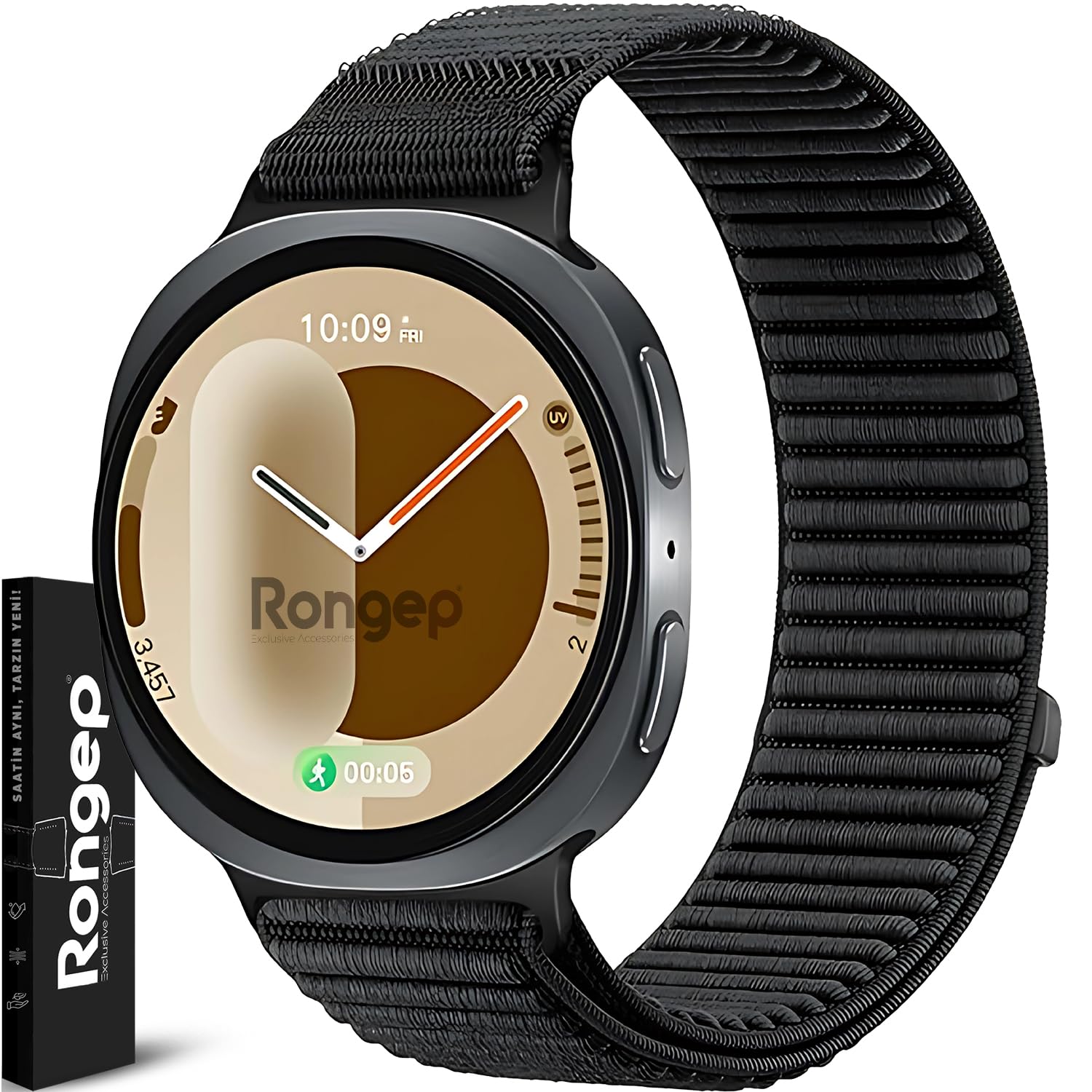 Rongep Samsung ile Uyumlu Mountain Loop Kordon Galaxy Watch 8 44mm/40mm/Classic 46mm [2025] için 1.Sınıf Dokuma Kumaş Metalik Bağlantılı Galaxy Watch 8 44mm Kordon Premium Yumuşaklıkta Kayış (Siyah)