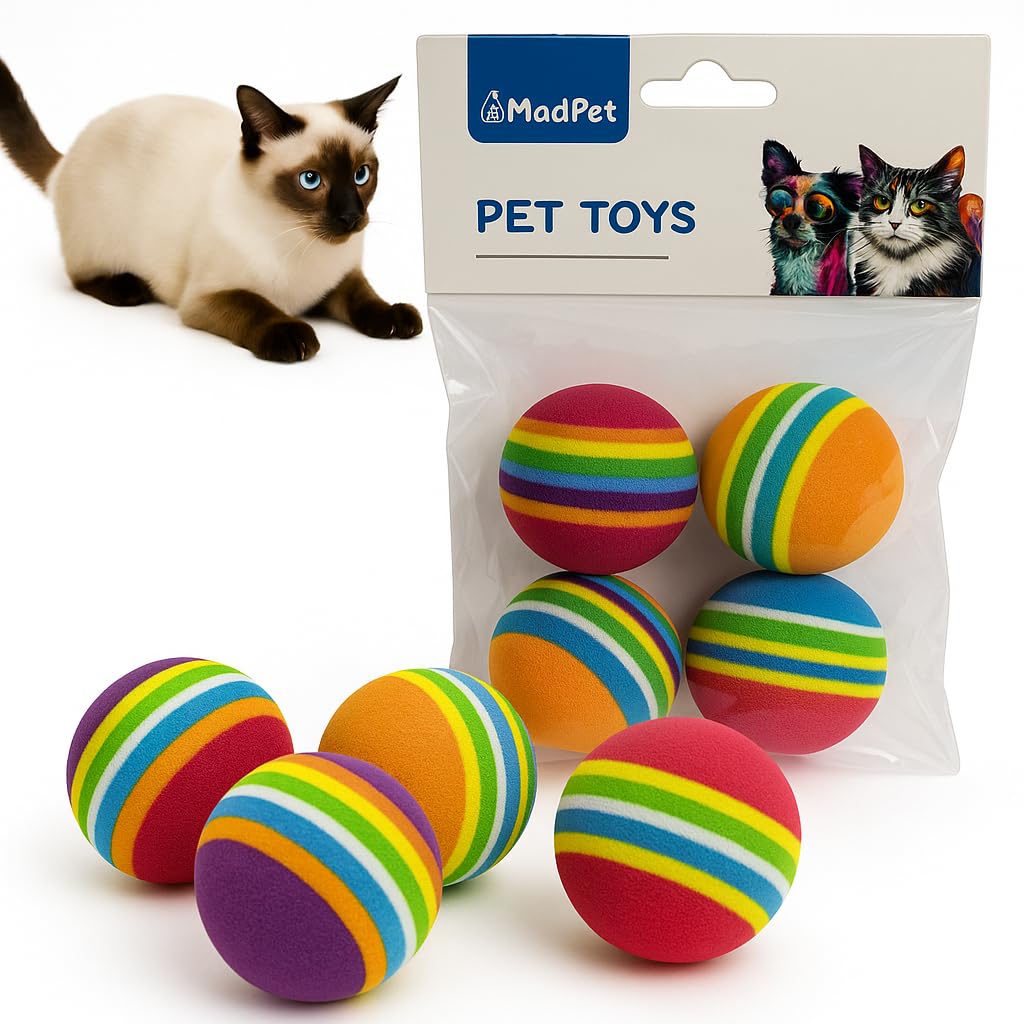 MADPET Kedi Oyuncak Topu – 4’lü Sünger Top Seti – Renkli ve Hafif Köpük Toplar – Dayanıklı, Güvenli ve Eğlenceli Kedi Oyun Topları – Evcil Hayvan Etkinlik Oyuncağı
