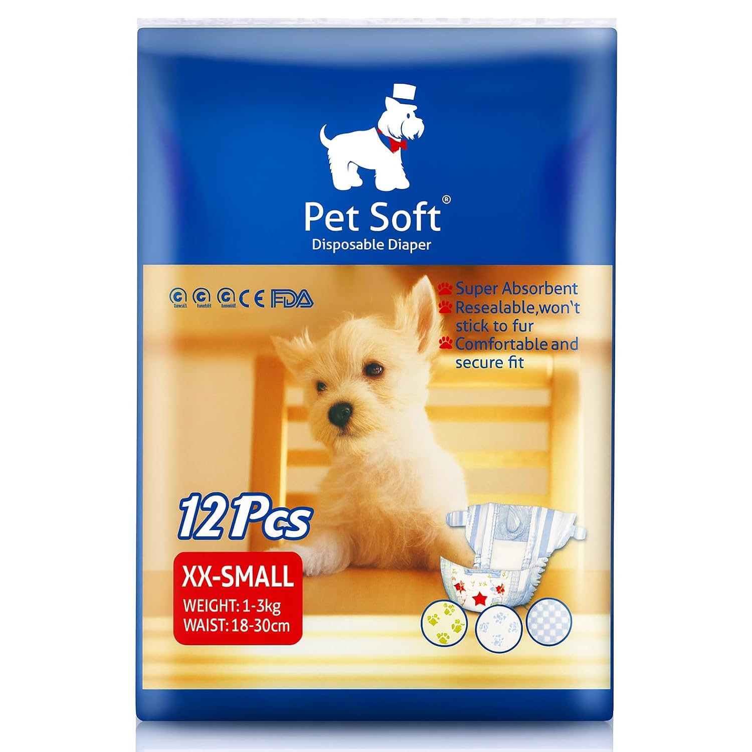 MADPET Evcil Hayvan Seyahat Kilot Bez – XXS Beden – 1-3 kg Köpekler İçin – 12’li Paket – Süper Emici & Rahat Kullanım – Tek Kullanımlık