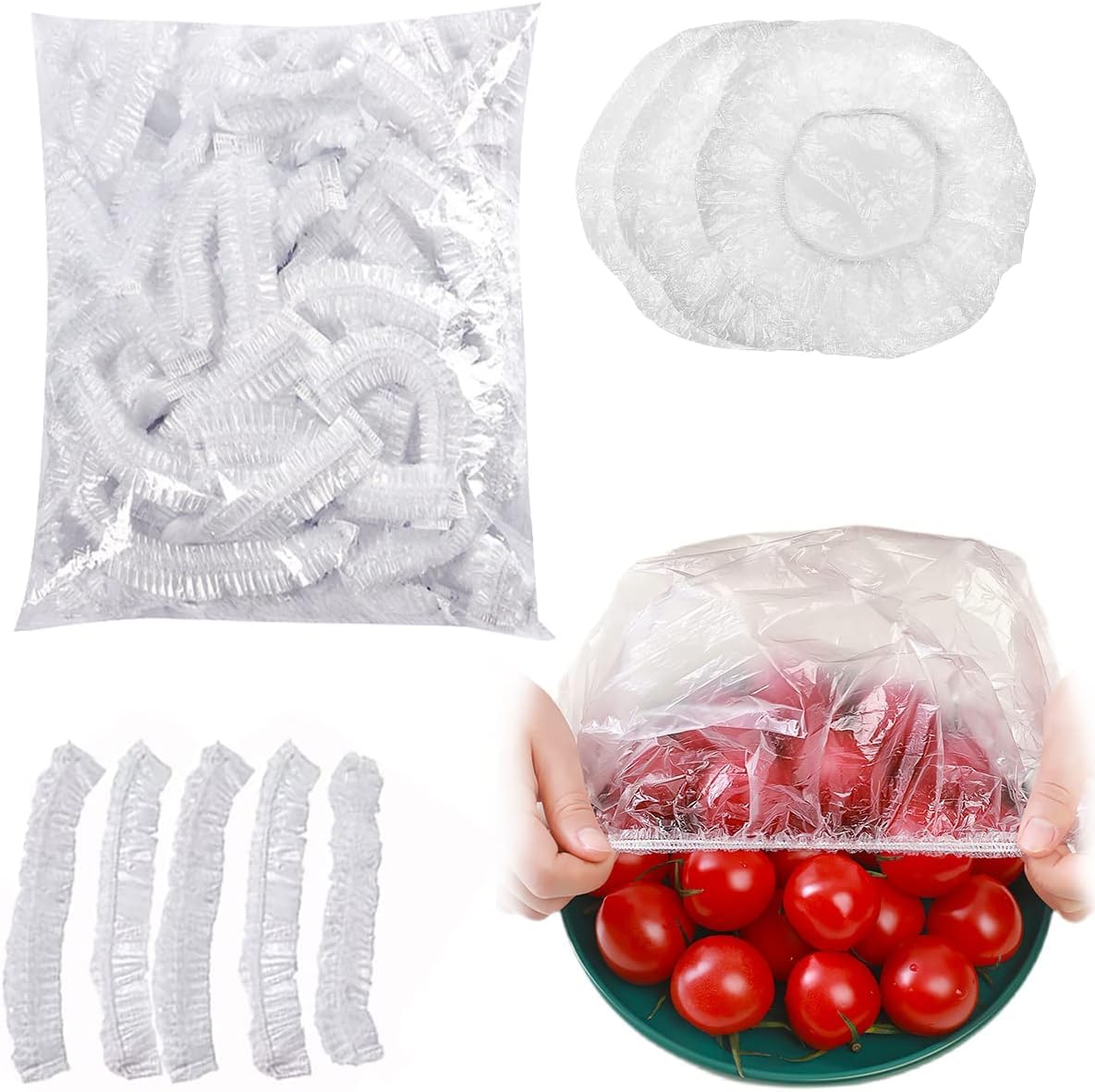 Kyrotech 100’lü Yeniden Kullanılabilir Elastik Plastik Kase Kapakları – Şeffaf, 12x30 cm, Hava Geçirmez Gıda Saklama Bonesi, Ev ve Restoran İçin