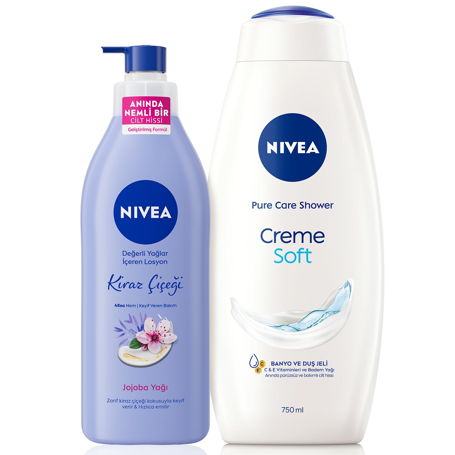 Nivea Creme Soft Kremsi Dokunuş Duş Jeli 750ml ve Değerli Yağlar Içeren Nemlendirici Vücut Losyonu 400ml