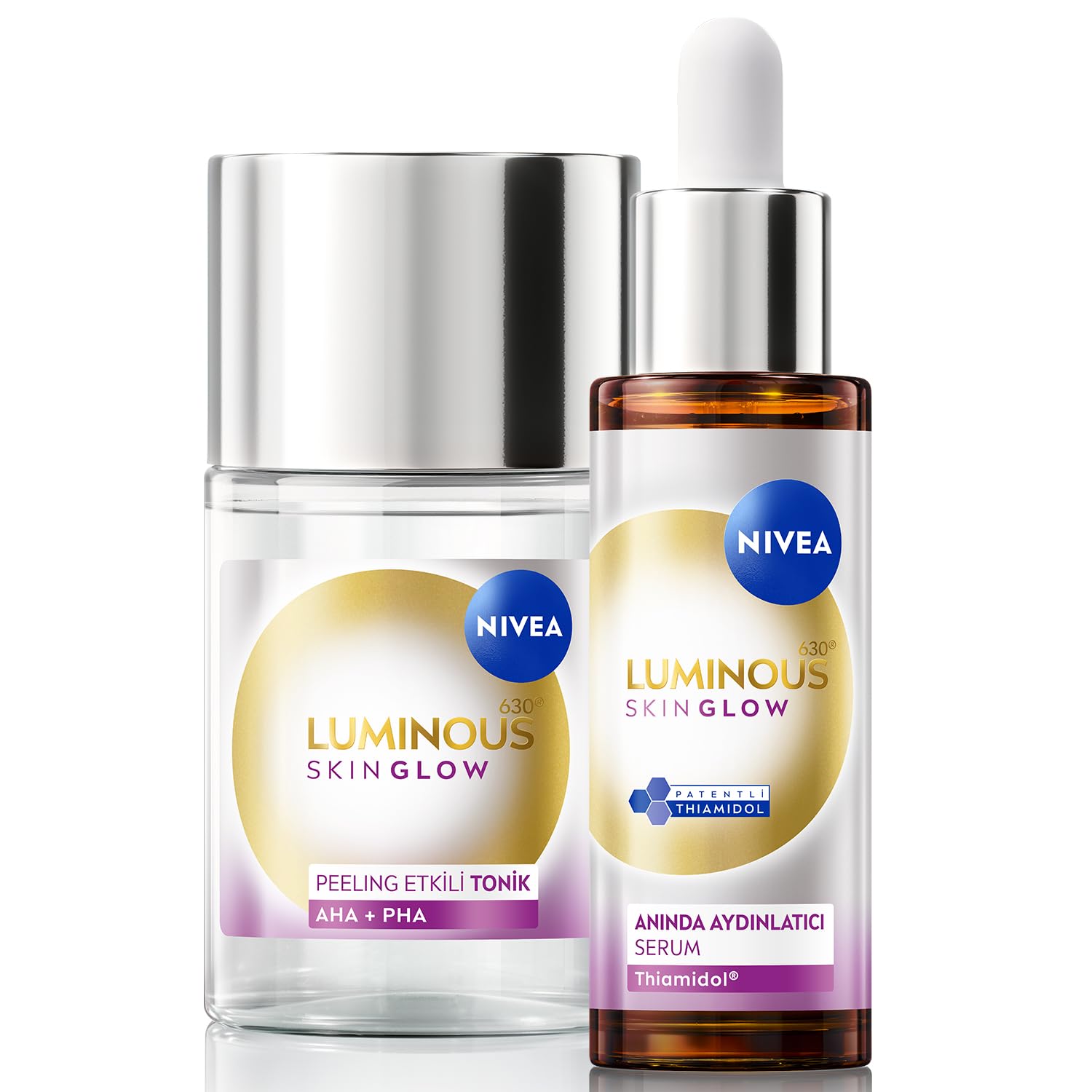 Nivea Luminous630 Skin Glow Anında Aydınlatıcı Serum 30ml ve Peeling Etkili Tonik 100ml, Eşit Cilt T