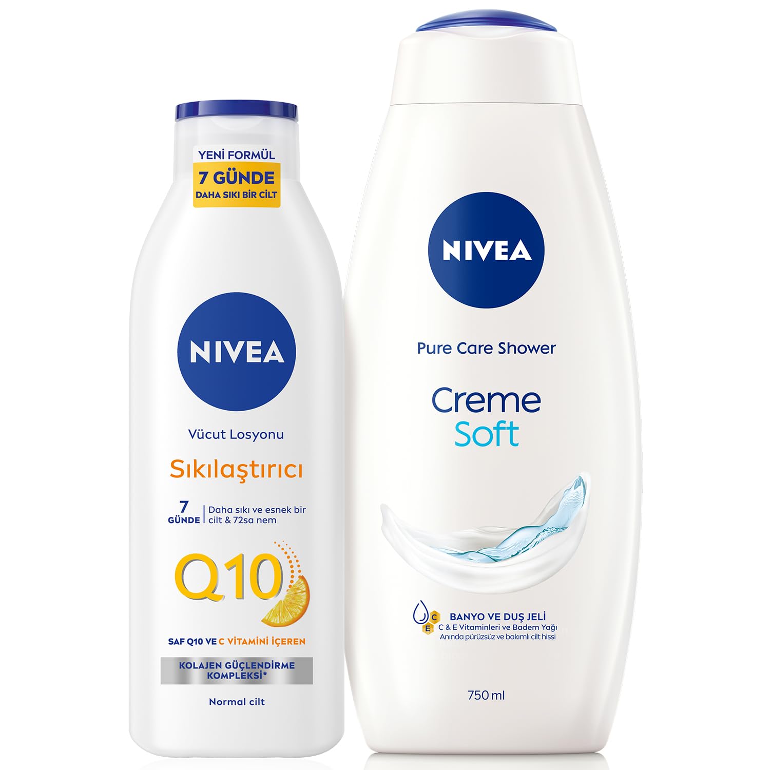 Nivea Creme Soft Kremsi Dokunuş Duş Jeli 750ml ve Q10 Sıkılaştırıcı Nemlendrici Vücut Bakım Losyonu 250ml
