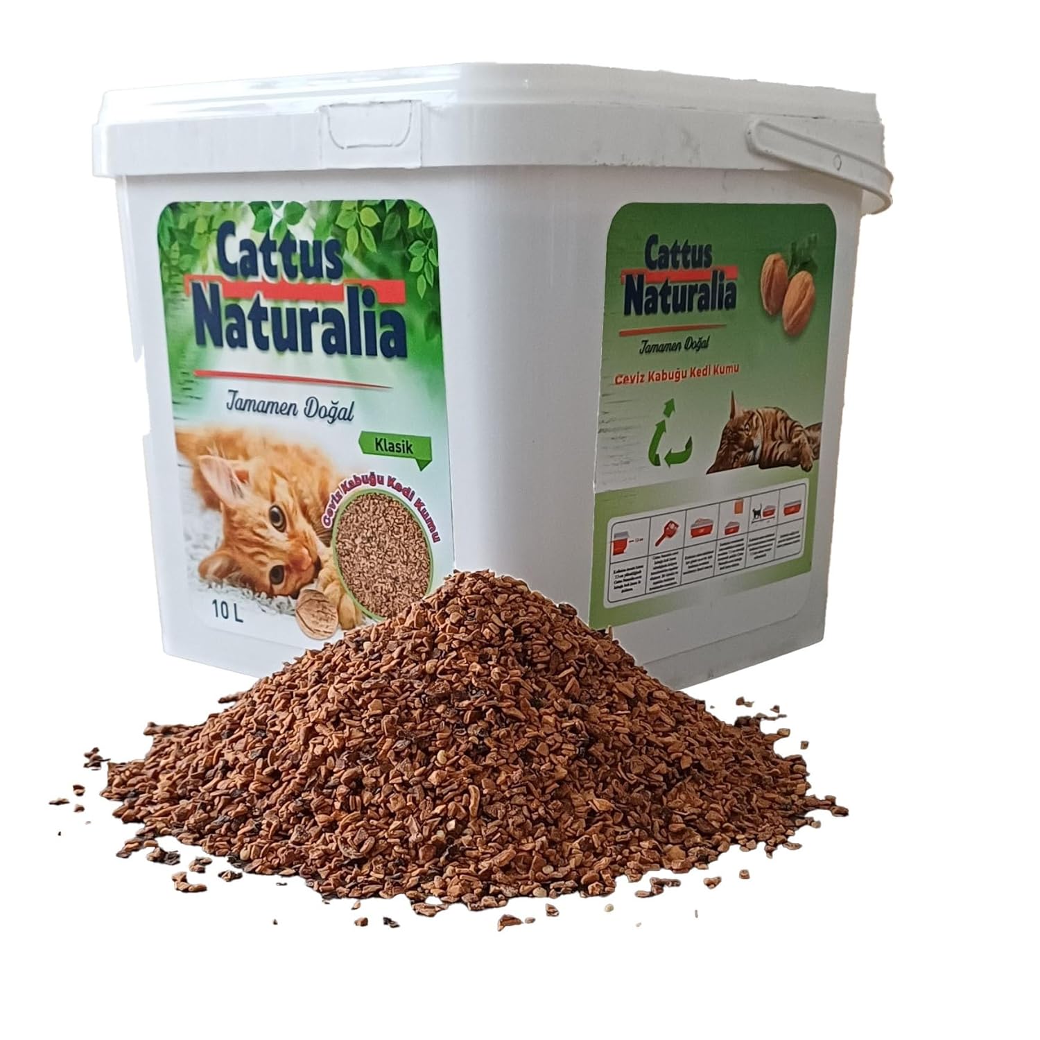 Cattus Naturalia Klasik Ceviz Kabuğundan Yapılmış Doğal Kedi Kumu;%100 Organik, Tozsuz, Kokusuz 10 Litre