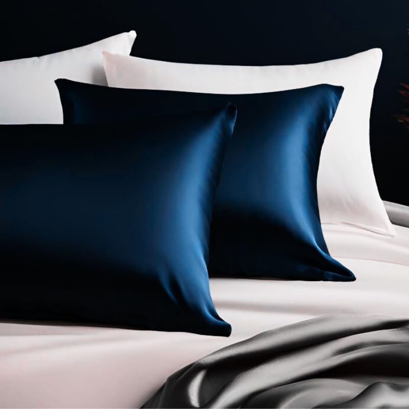 2 Adet Özel Seri İpek Saten Yastık Kılıfı 50x70 cm | Yumuşak ve Şık Tasarım | Koyu Lacivert