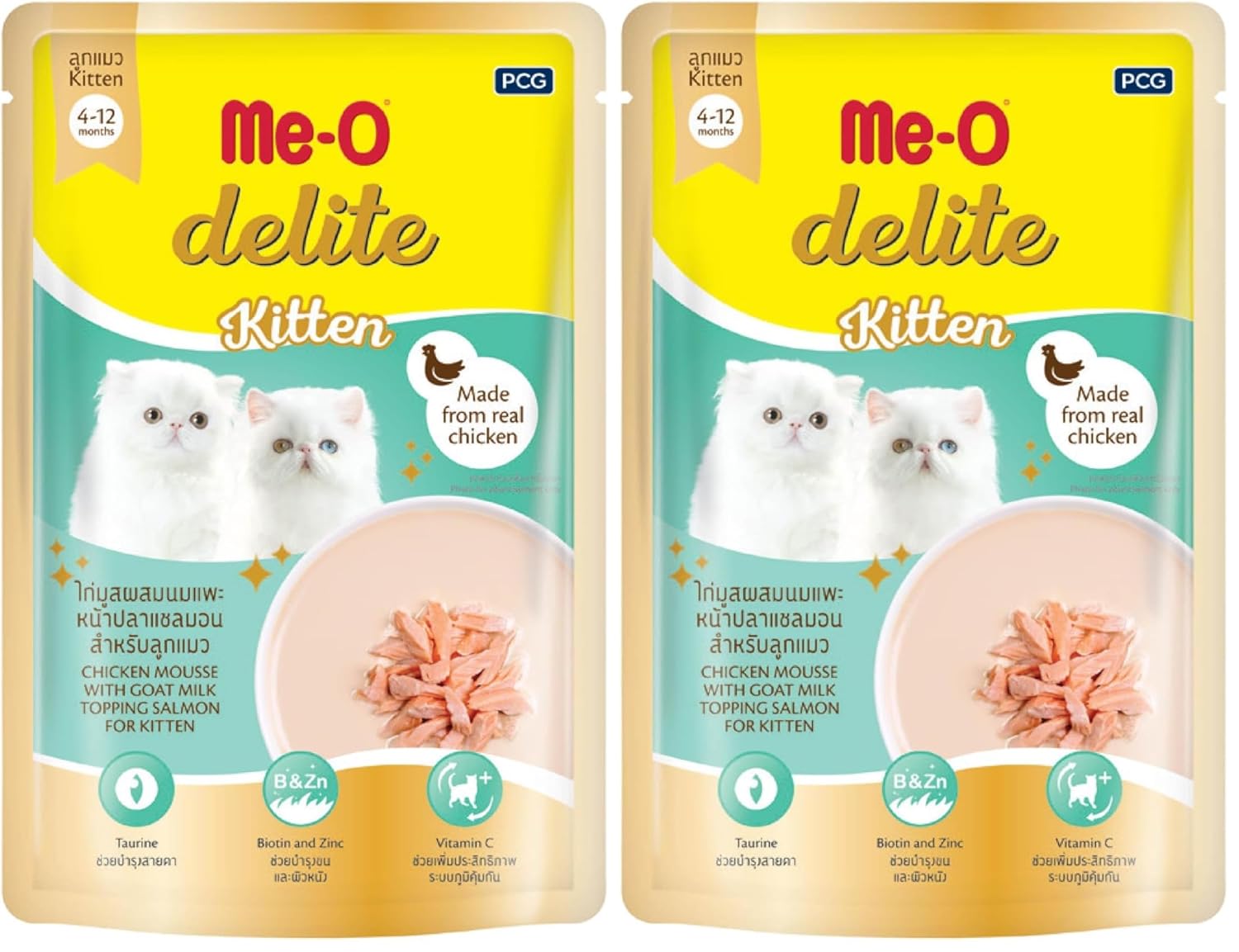 Me-O Delite Yavru Kedi Somon Soslu Keçi Sütlü Tavuk Mus, 70 gr 2li paket