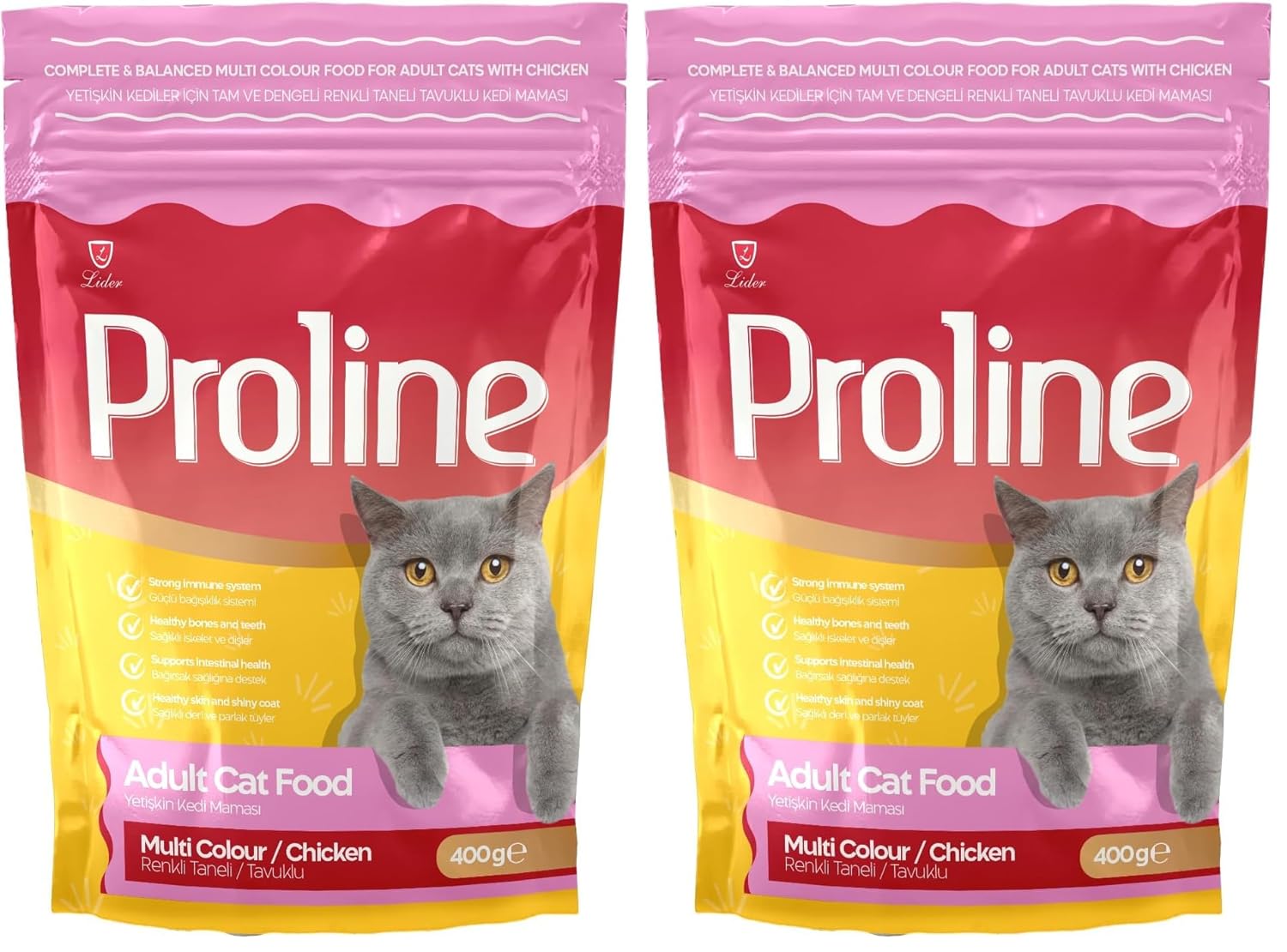 Proline Yetişkin Kedi Maması Tavuklu Renkli Taneli 0.40 Kg 2li paket