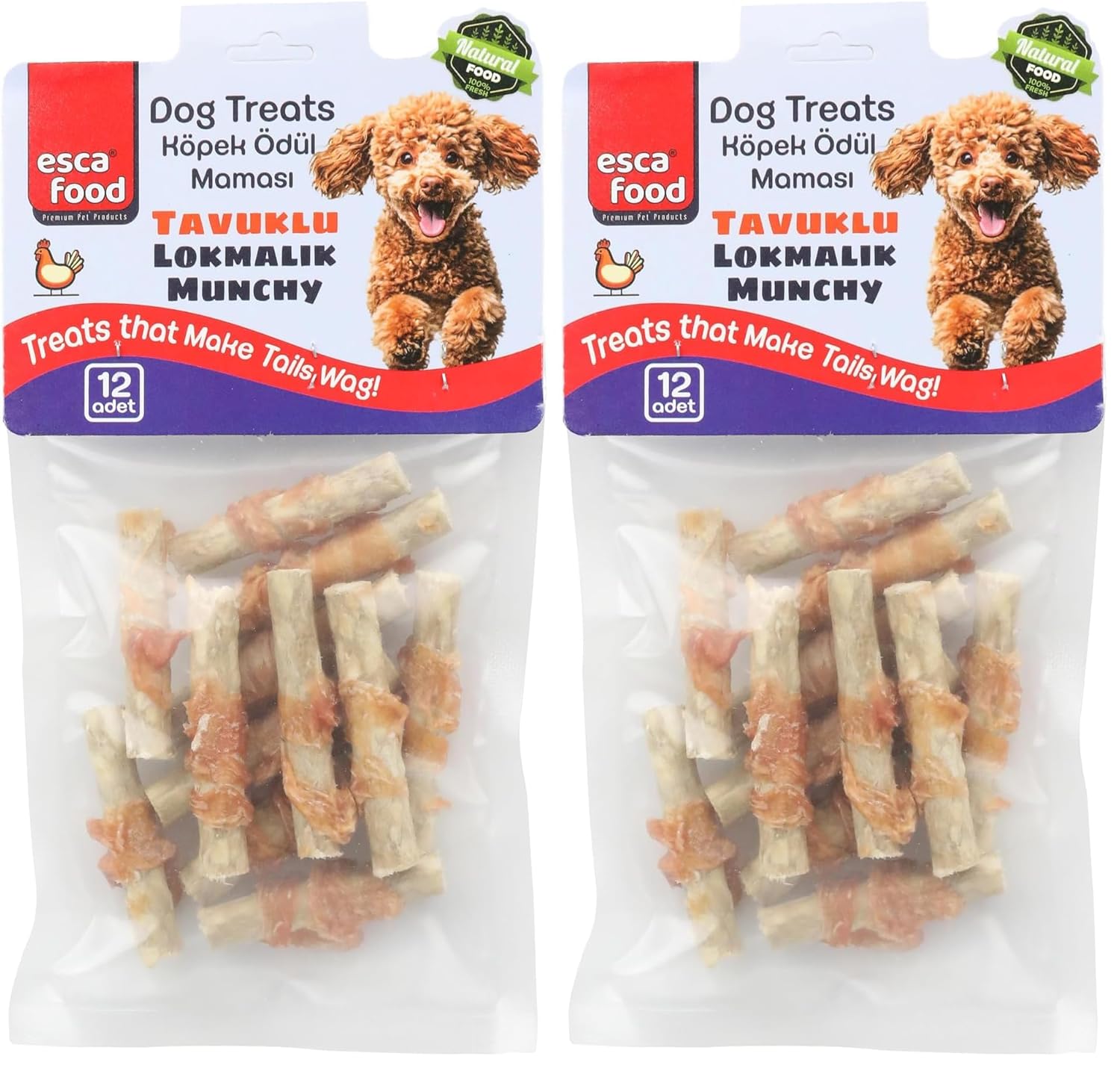 Esca Food Tavuklu Lokmalık Munchy 6 Santimetre 12'li Köpek Ödül Maması 2li paket