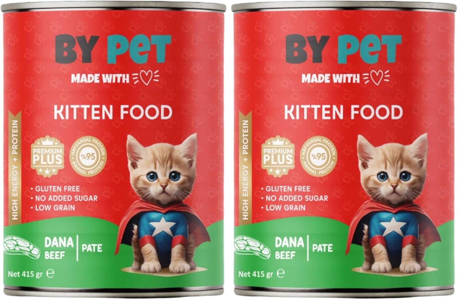 Bypet Dana Etli Yavru Kedi Yaş Kedi Maması 1 Adet -400 Gram Konserve 2li paket