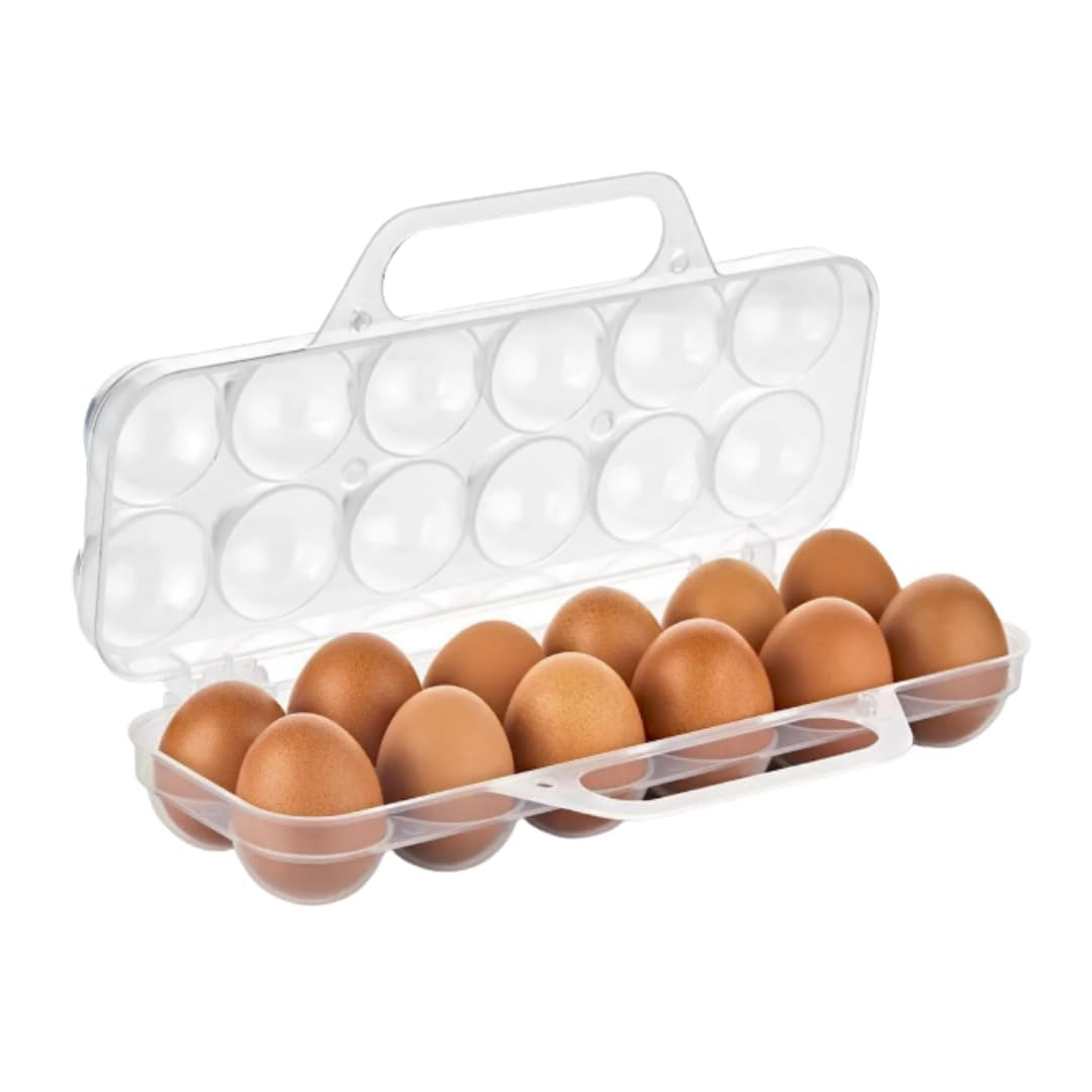 Saplı 12'li Yumurta Taşıma Kutusu, Plastik Buzdolabı İçin Yumurtalık Pikniklik Pratik Yumurta Taşıma Kabı (Şeffaf, 1 Adet)