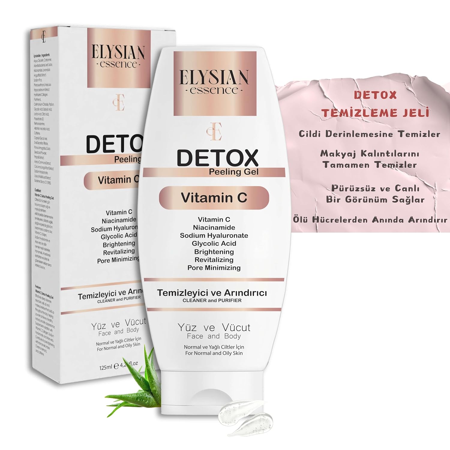 Elysian Essence Detox Peeling Jel 125 ml | Ölü Hücre Arındırıcı Temizleme jeli | Yüz Ve Vücut Temizleyici | AHA BHA, Vitamin C, Niacinamide