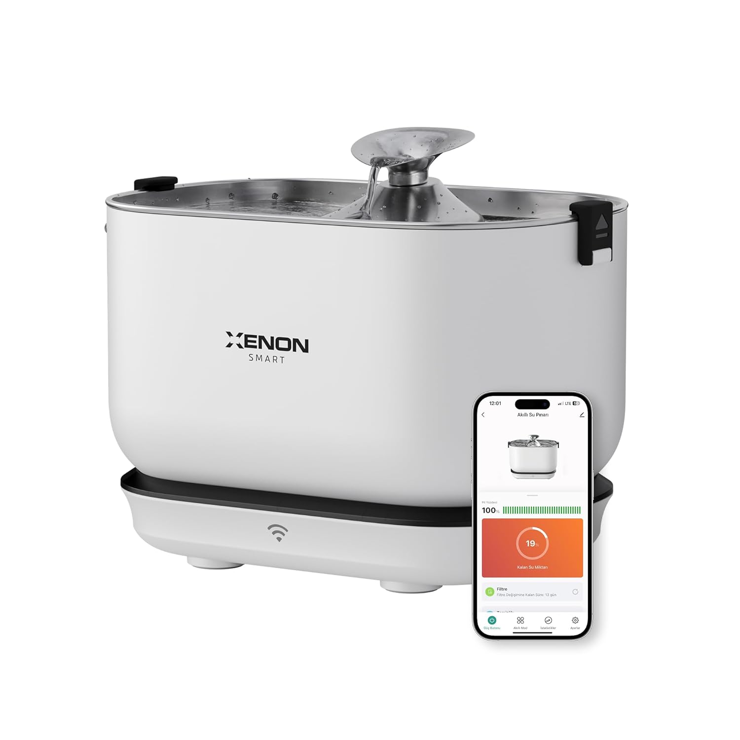 Xenon Smart Akıllı Otomatik Şarj Edilebilir Sensörlü Kedi Köpek Su Pınarı Kablosuz Ultra Sessiz Evcil Hayvan Su Sebili Çelik Tepsili Pet Çeşmesi X8653