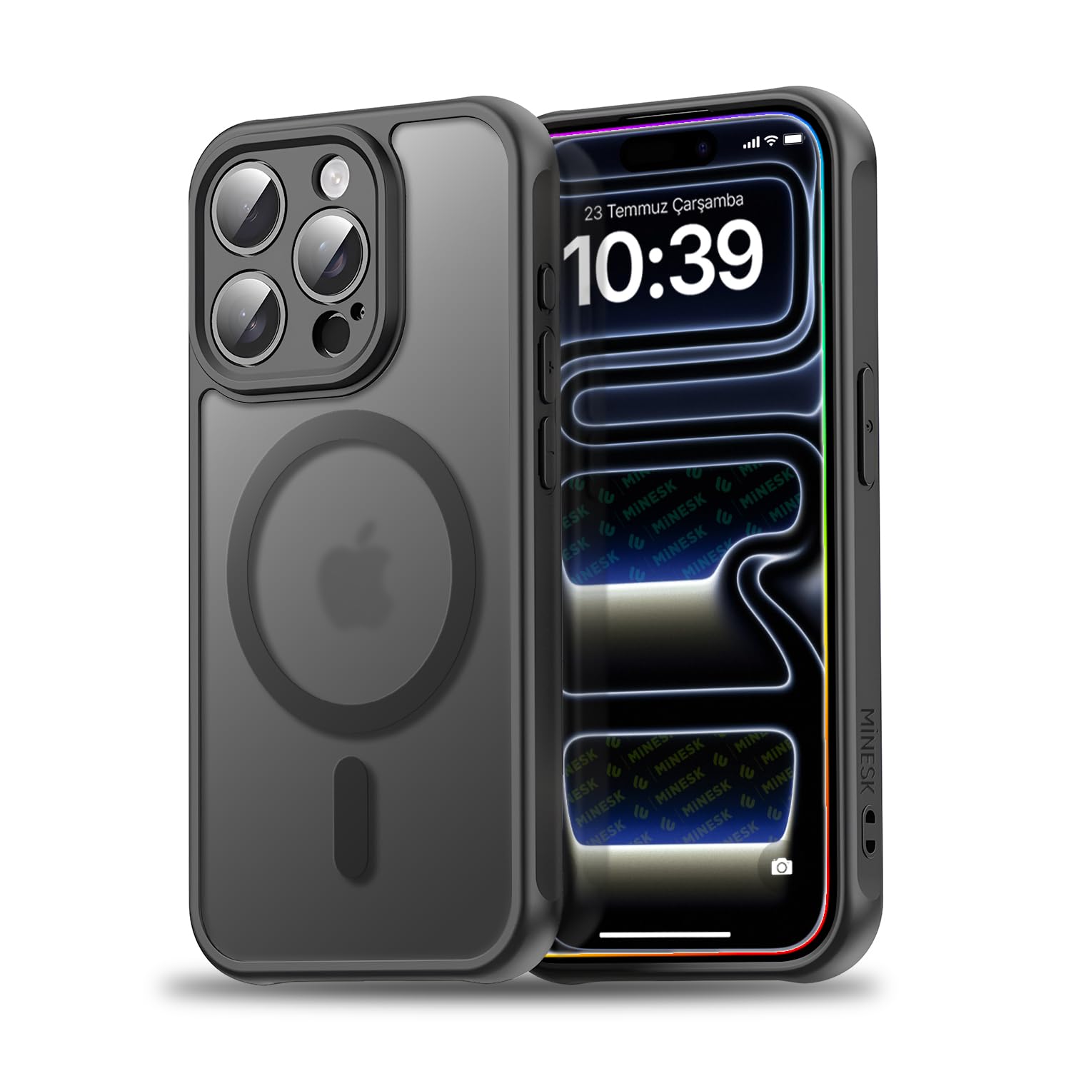 Minesk iPhone 15 Pro için MagSafe ile Uyumlu MattCover Serisi Arkası Mat Polikarbonat Kenarları Silikon ve Köşeleri Güçlendirilmiş Kamera Korumalı ince Silikon Kılıf (Manyetik, 15 Pro)