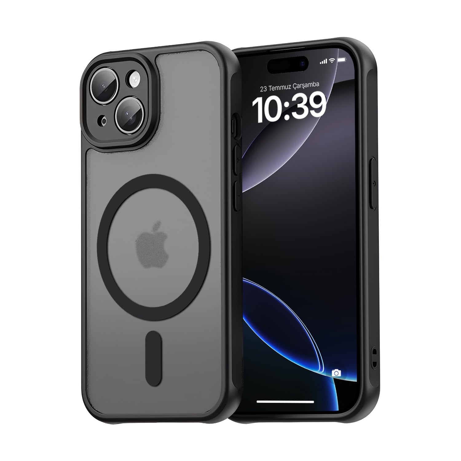 Minesk iPhone 15 ile Uyumlu MattCover Serisi Arkası Mat Polikarbonat Kenarları Silikon ve Köşeleri Güçlendirilmiş Kamera Korumalı ince Silikon Kılıf (Manyetik, 15)