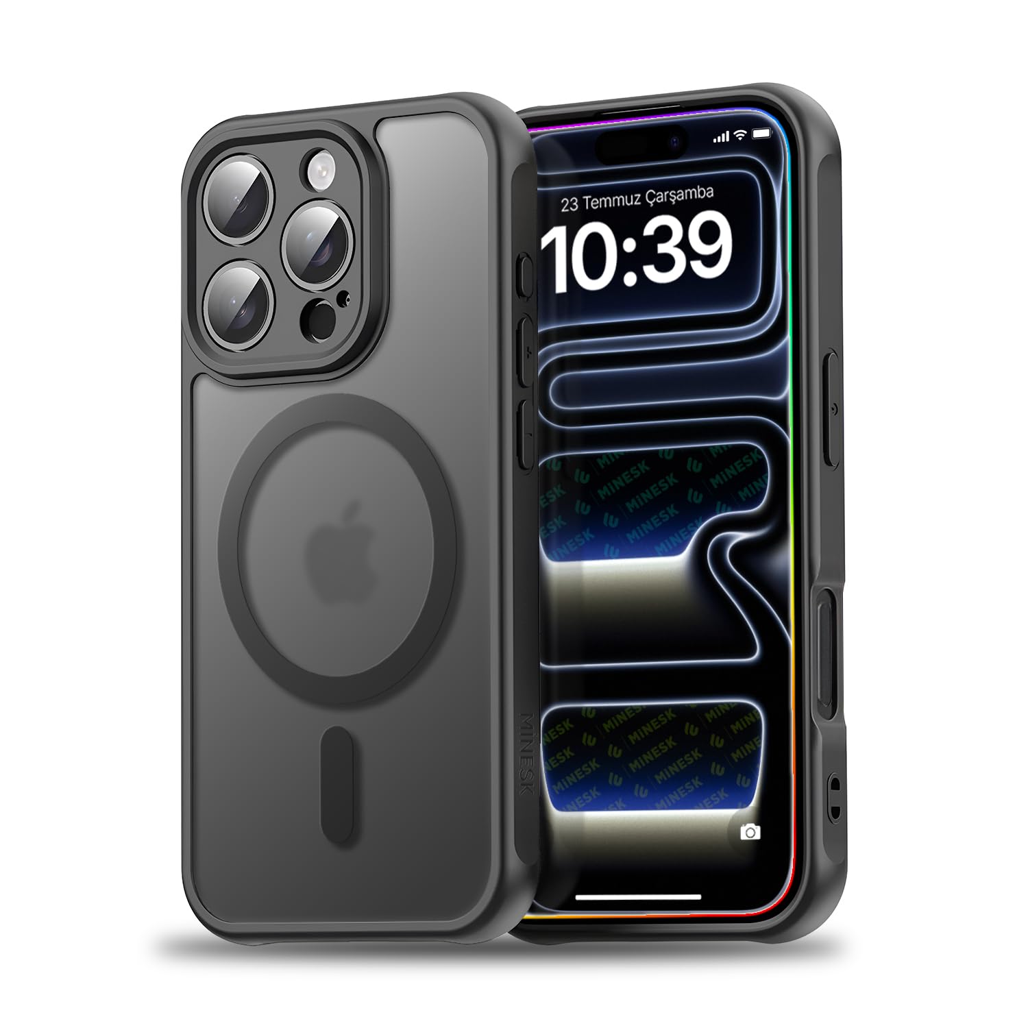 Minesk iPhone 16 Pro Max ile Uyumlu MattCover Serisi Arkası Mat Polikarbonat Kenarları Silikon ve Köşeleri Güçlendirilmiş Kamera Korumalı ince Silikon Kılıf (Manyetik, 16 Pro Max)