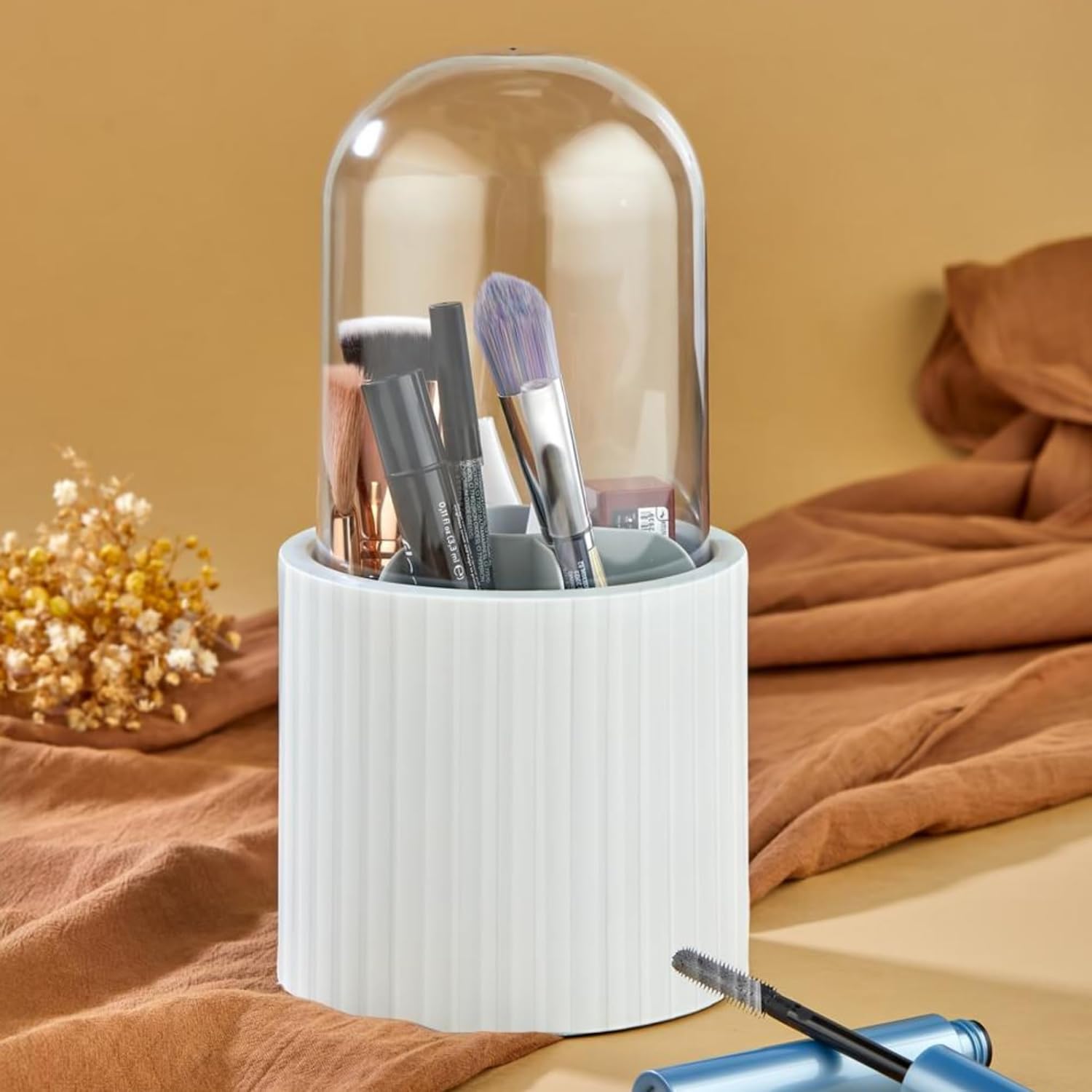 7 Bölmeli Mika Kapaklı Beyaz Diş Fırçalık Organizeri