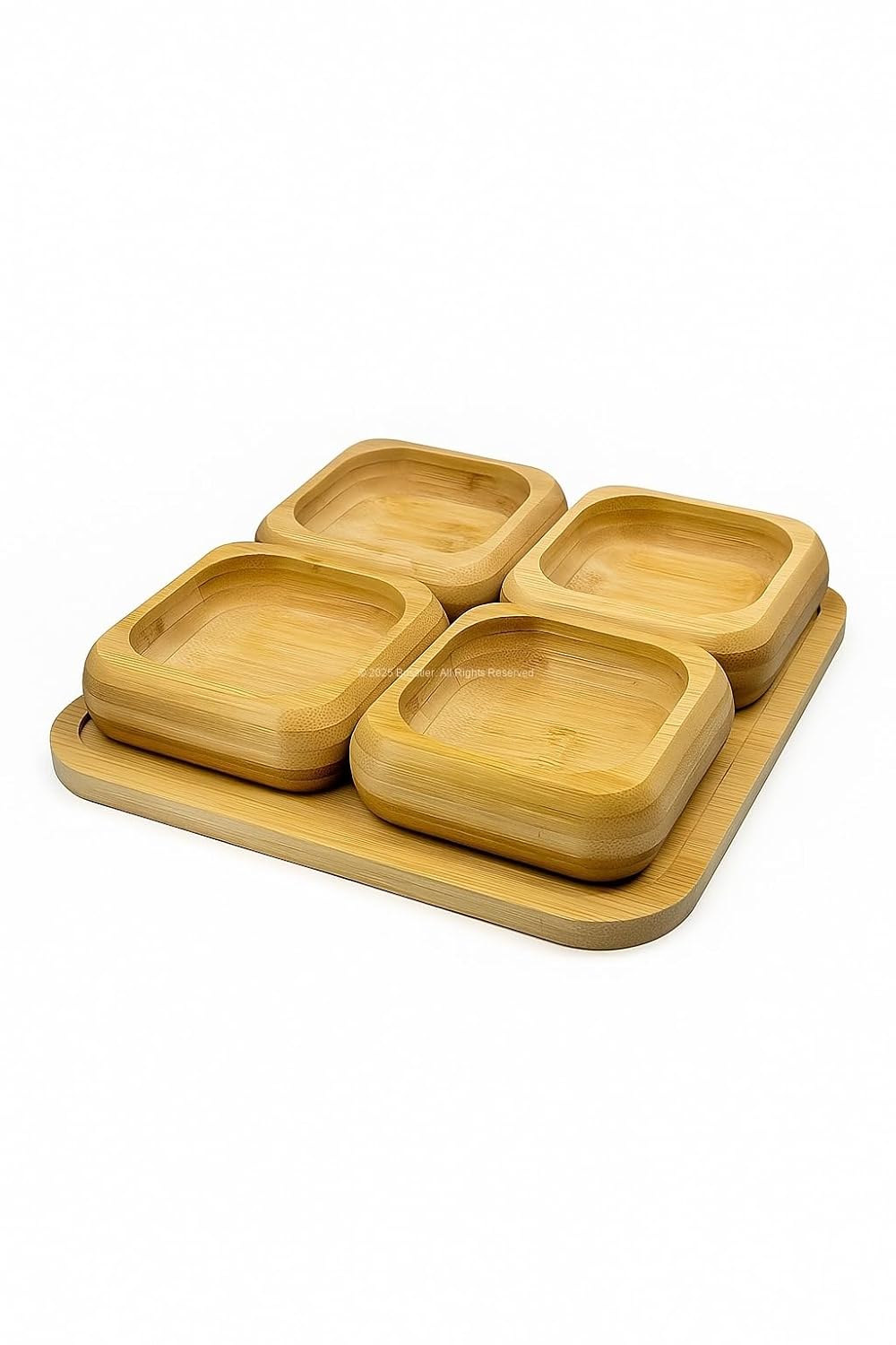 Busstier 4’lü Bambu Çerezlik Seti Kare Bölmeli Sunum Tabağı Atıştırmalık Servis Kasesi Doğal Ahşap Çerezlik Sofra ve Mutfak Sunum Gereçleri
