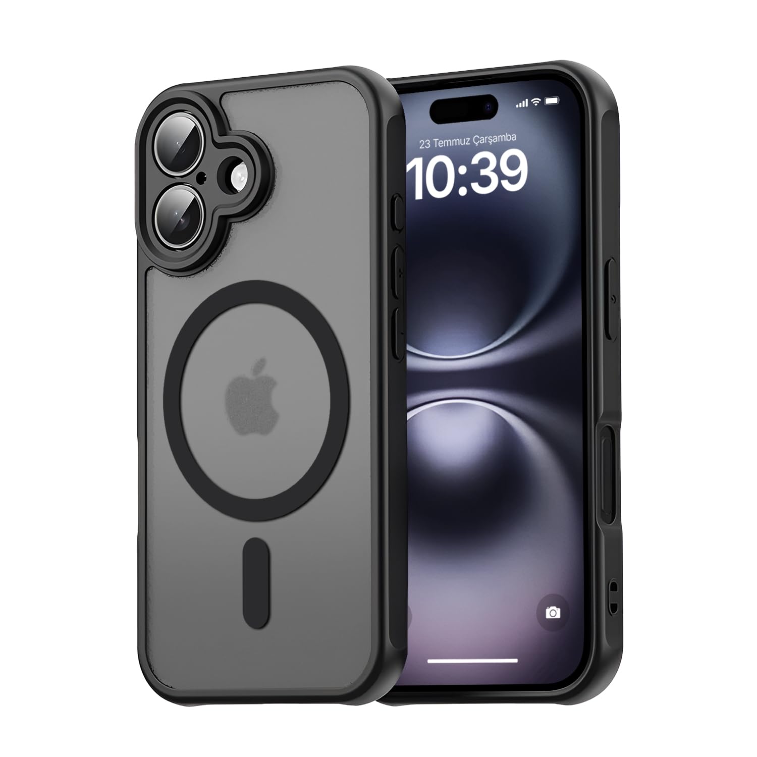 Minesk iPhone 16 Plus ile Uyumlu MattCover Serisi Arkası Mat Polikarbonat Kenarları Silikon ve Köşeleri Güçlendirilmiş Kamera Korumalı ince Silikon Kılıf (Manyetik, 16 Plus)