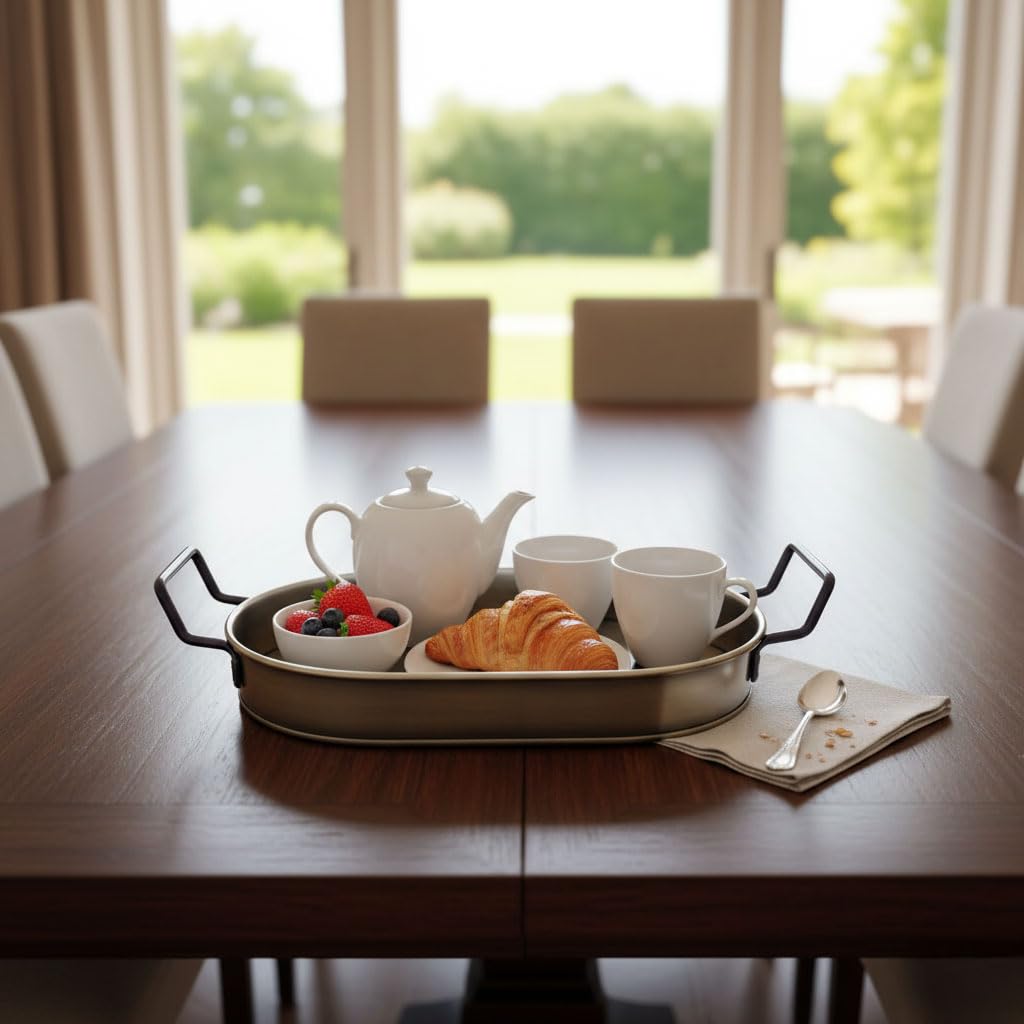 Deconox 28cm Gold Kaplama Lüks Galvaniz Metal Boyalı Oval Tepsi Zarafet ve Dayanıklılığı Buluşturuyor