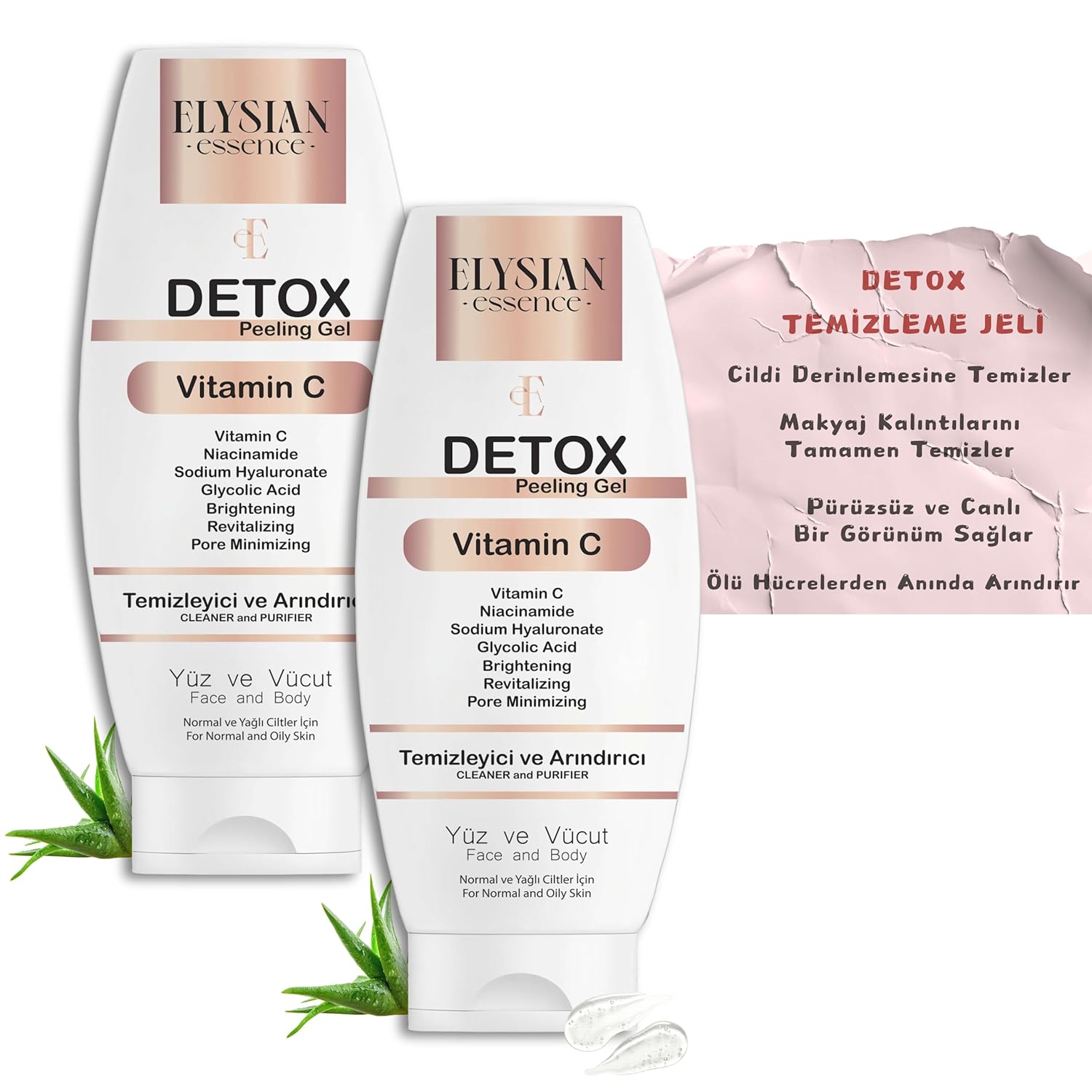 Elysian Essence Detox Peeling Jel 2'li Set | Ölü Hücre Arındırıcı Temizleme jeli | Yüz Ve Vücut Temizleyici | AHA BHA, Vitamin C, Niacinamide