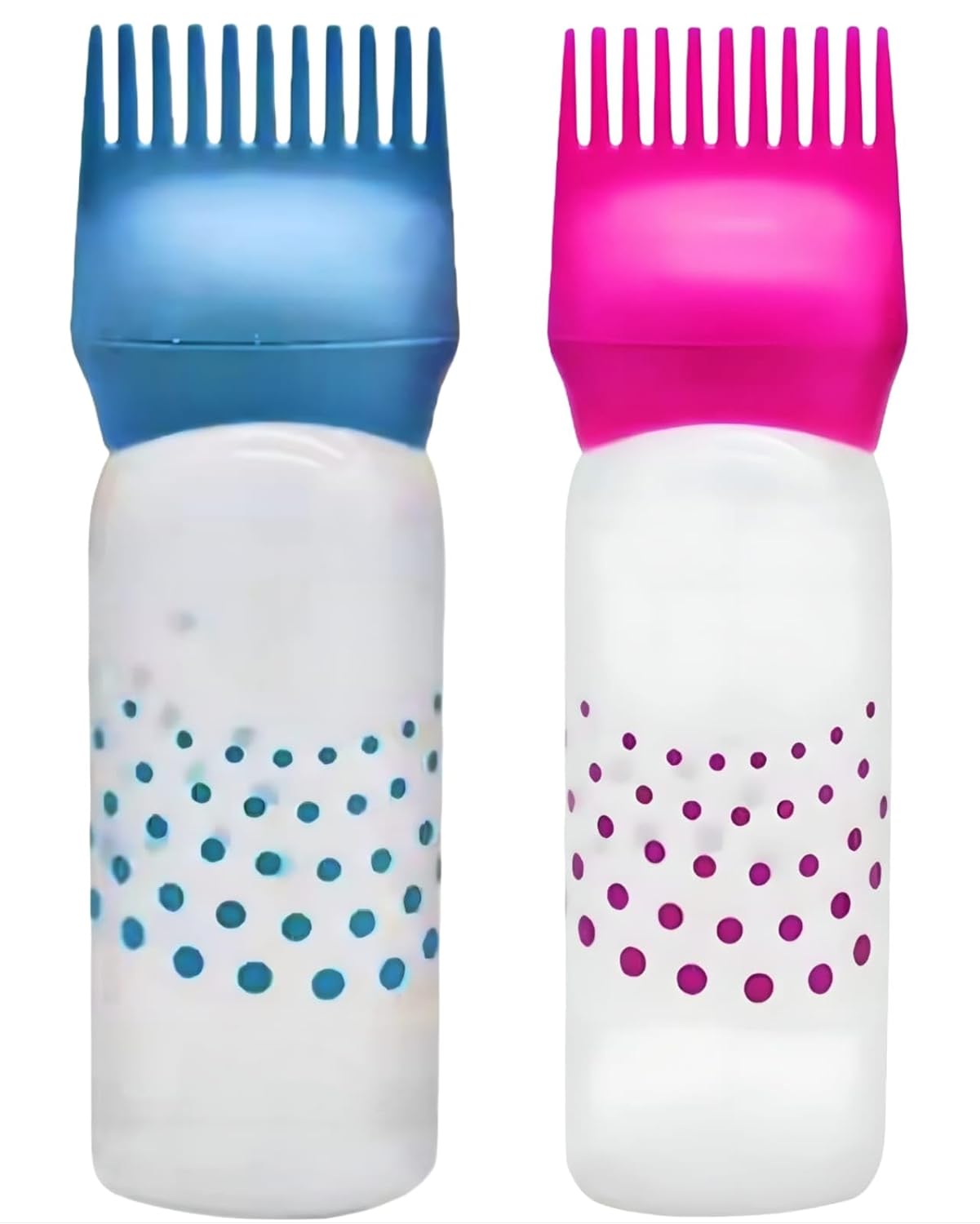 MTA HİGH-TECH 2 Adet Saç Boyama Şişesi – Tarak Uçlu Uygulama Aparatı, Kademeli Renkli Plastik Sıkmalı Şişe Aplikatör Fırçası Saç Boyası Ev Salon için 170 ml Pembe - Mavi