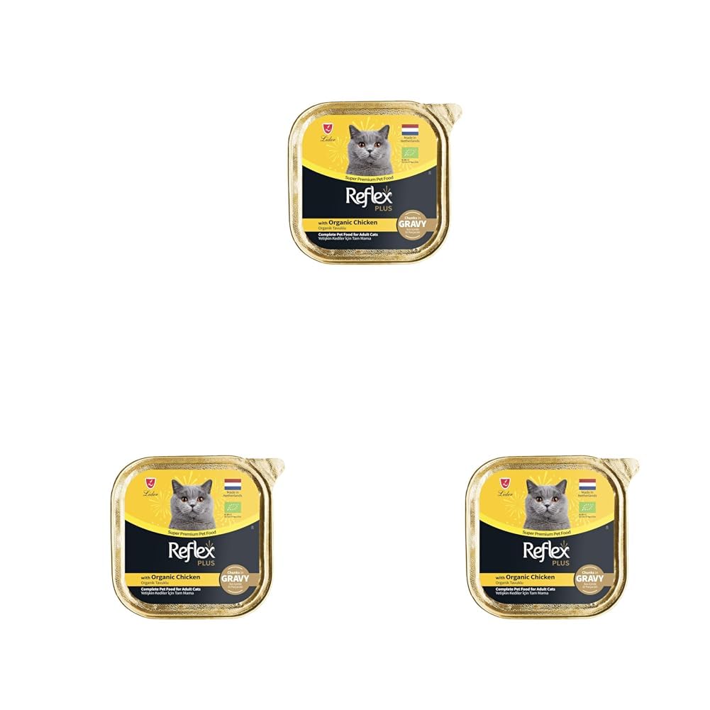 Reflex Plus Organik Tavuklu Soslu Parçalar Yetişkin Kedi Maması 85 Gr 3lü paket