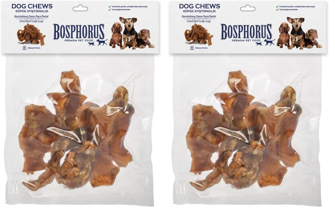 BOSPHORUS Köpek Çiğneme Ödülü, Kurutulmuş Dana Paça Derisi, 100 Gram 2li paket