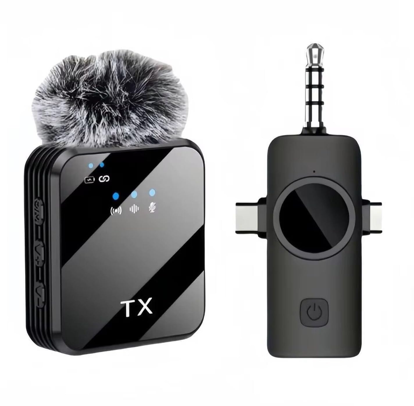 Coverzone Kablosuz Yaka Mikrofonu Tekli Mikrofon iPhone 16 ile Uyumlu TYPE-C/Aux/Lightning Portlu Telefon PC Tablet Video Kayıt Röportaj Canlı Yayın Vlog Kablosuz Mikrofon 1030