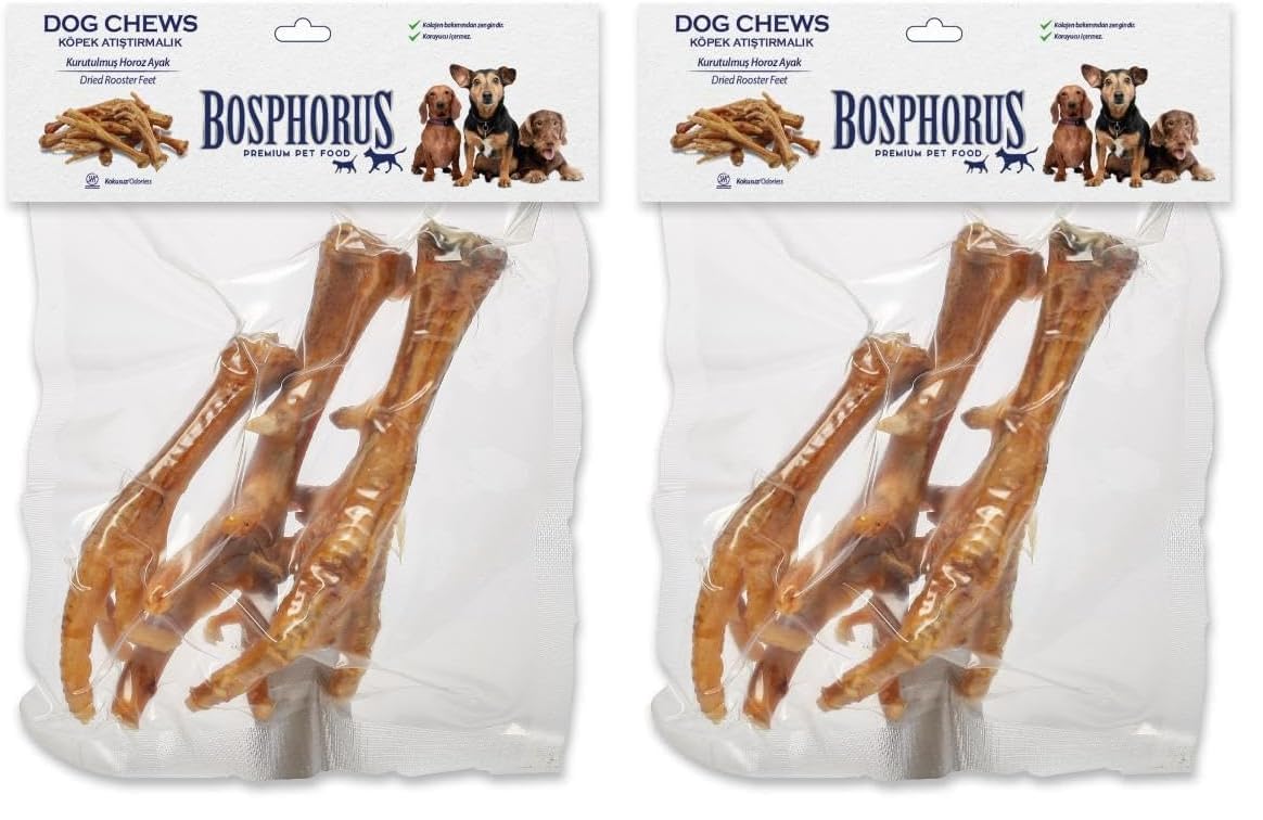 BOSPHORUS Köpek Çiğneme Ödülü, Kurutulmuş Horoz Ayak, 100 Gram 2li paket