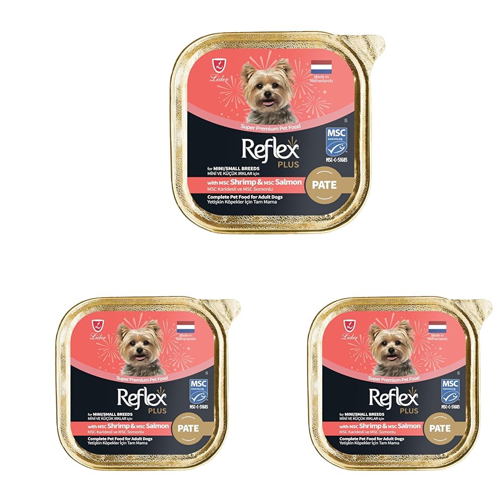 Reflex Plus Pate Karidesli ve Somonlu Mini Küçük Irk Köpek Maması 85 Gr 3lü paket