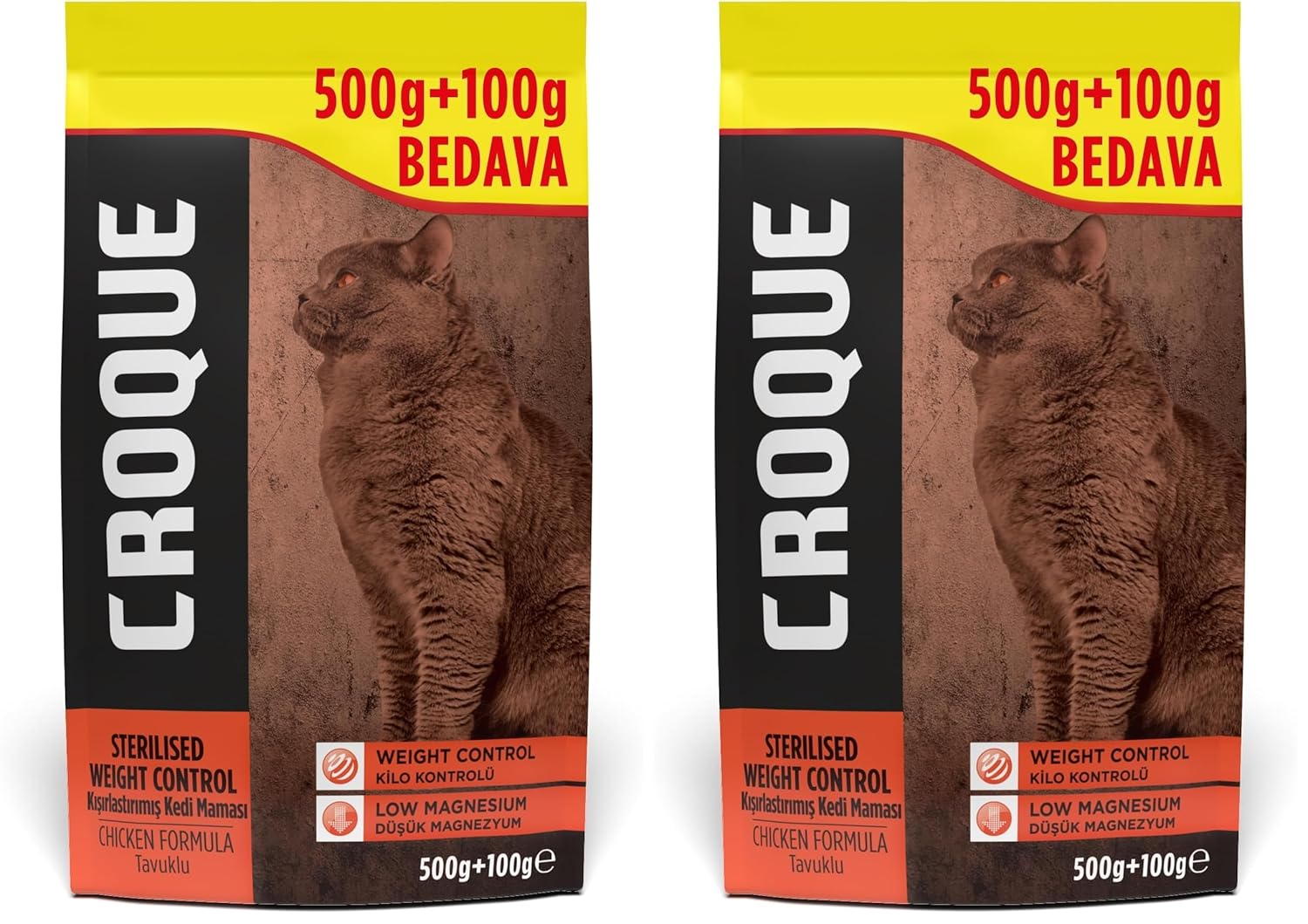 Croque Tavuklu Kısırlaştırılmış Kedi Maması 500+100gr 2li paket