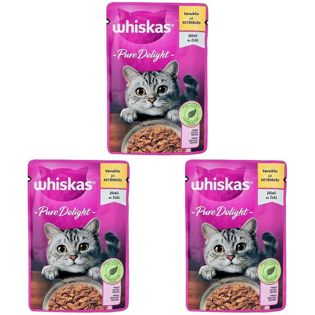 Whiskas Pouch Pure Delight Jöle İçinde Tavuklu Yetişkin Kedi Konservesi 85 Gr 3lü paket