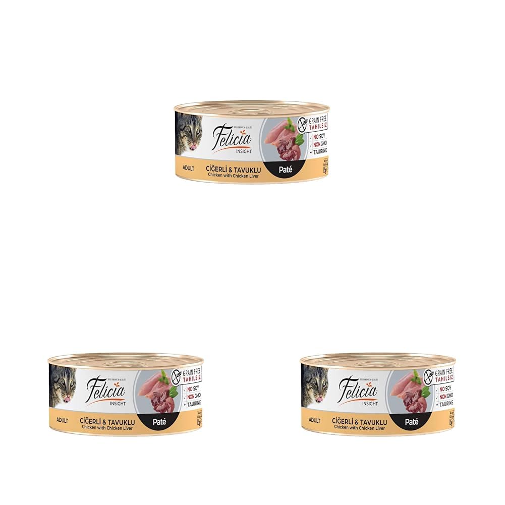 Felicia Yaş Kedi Maması, Ciğerli-Tavuklu Kıyılmış, Tahılsız, 85 g 3lü paket