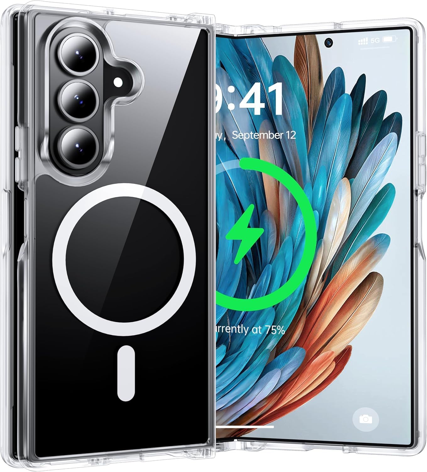 Rongep Samsung Galaxy Z Fold7 için Kablosuz Şarj Destekli Şeffaf Kılıf Magsafe ile Uyumlu Arkası Sert Köşeleri Yumuşak Silikon Z Fold7 için Kılıf Sararmaya Dayanıklı Güçlü Manyetikli Z Fold7 Kilif