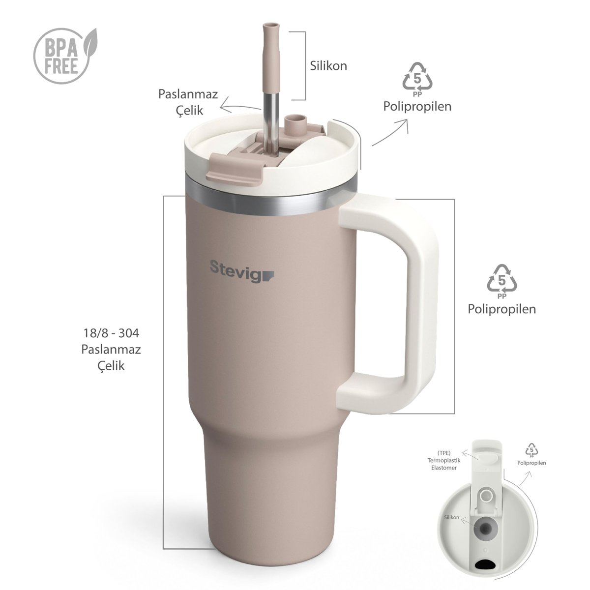 2 Moods Tuck-in Tumbler Sızdırmaz Çelik Termos 900 ML Pure Cashmere ST-243