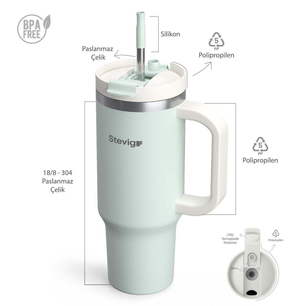 2 Moods Tuck-in Tumbler Sızdırmaz Çelik Termos 900 ML Sprout Green ST-240