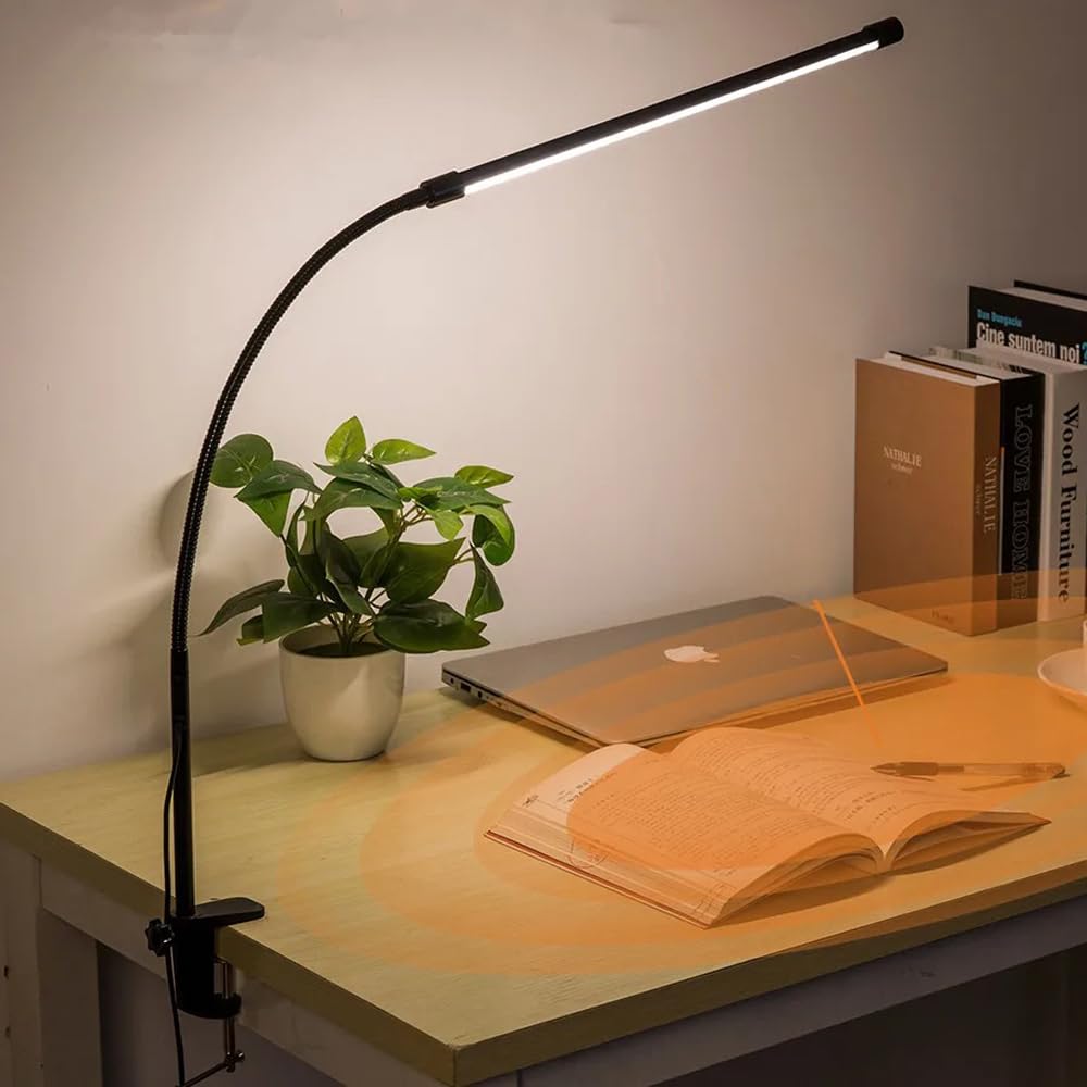 Coverzone Led Masa Lambası – 12W USB Güç Girişli, Esnek Kol, Klipsli Tasarım, 3 Renk Sıcaklığı (2800K/4200K/6000K), Kısılabilir Dimmer Anahtarlı | Siyah 55