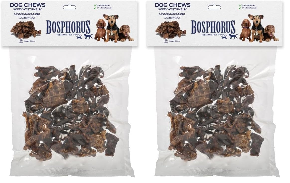 BOSPHORUS Köpek Çiğneme Ödülü, Kurutulmuş Dana Akciğer, 80 Gram 2li paket