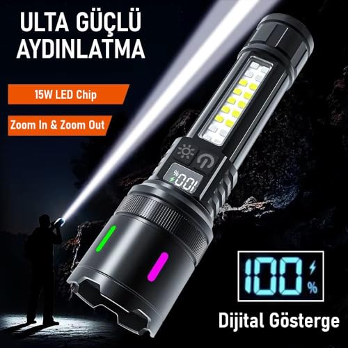 Valkyrie Şarjlı 15W Led 7 Işık Modu Çakarlı Zoom Özellikli Dijital Güç Göstergeli Uzun Pil Ömrü