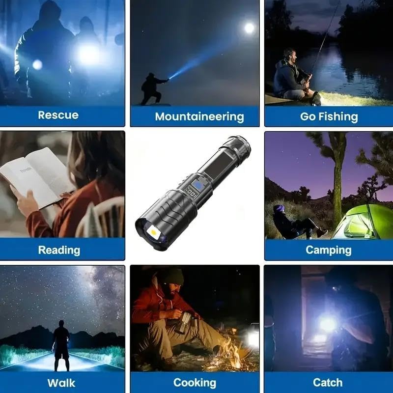 Valkyrie Şarjlı LED El Feneri 3 Mod Zoom Dijital Göstergeli Type-C Hızlı Şarj