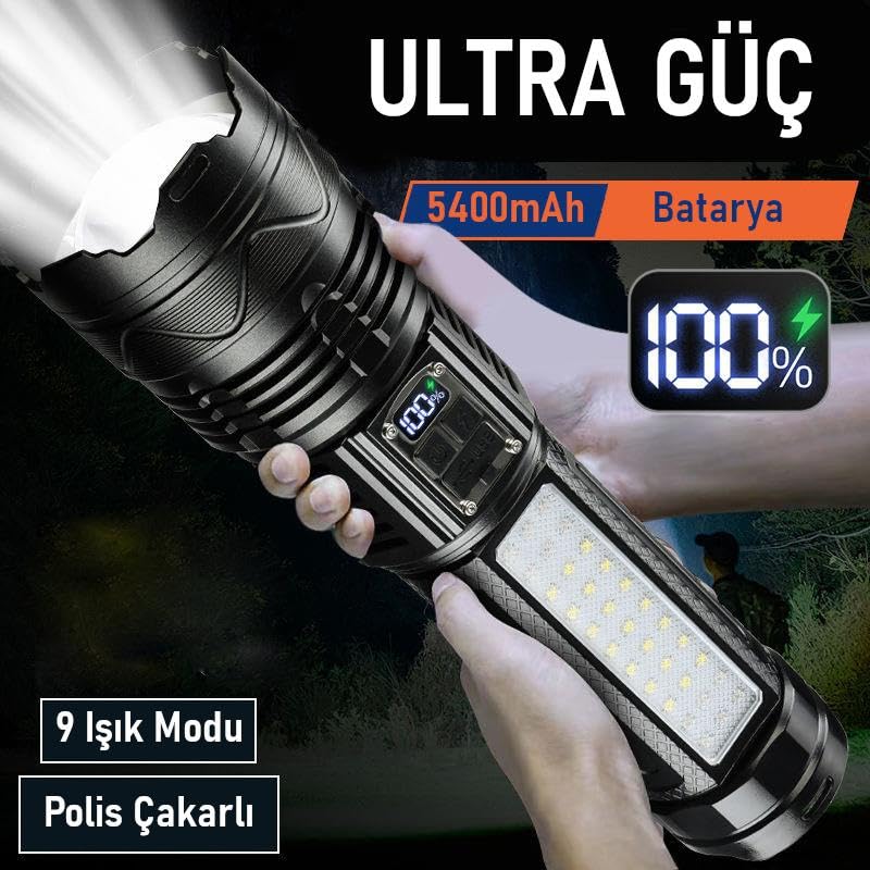 Valkyrie Şarjlı El Feneri 5400mAh 30W 9 Mod Powerbank Özellikli 6KM Aydınlatma
