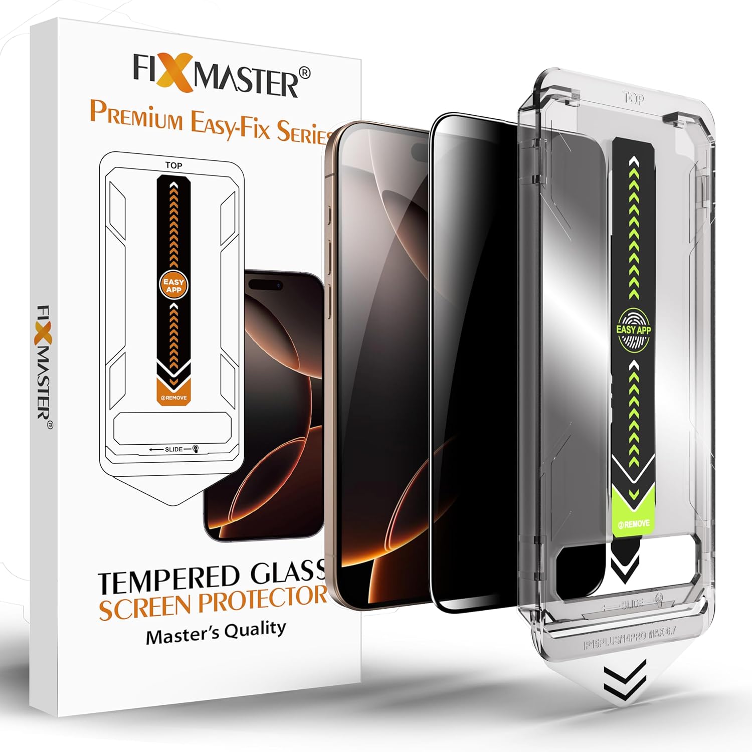 Fixmaster iPhone 17 Pro Max ile Uyumlu Hayalet (Privacy) Temperli Cam, Easy Fix Kolay Kurulum Serisi Yüksek Kaliteli Ekran Koruyucu